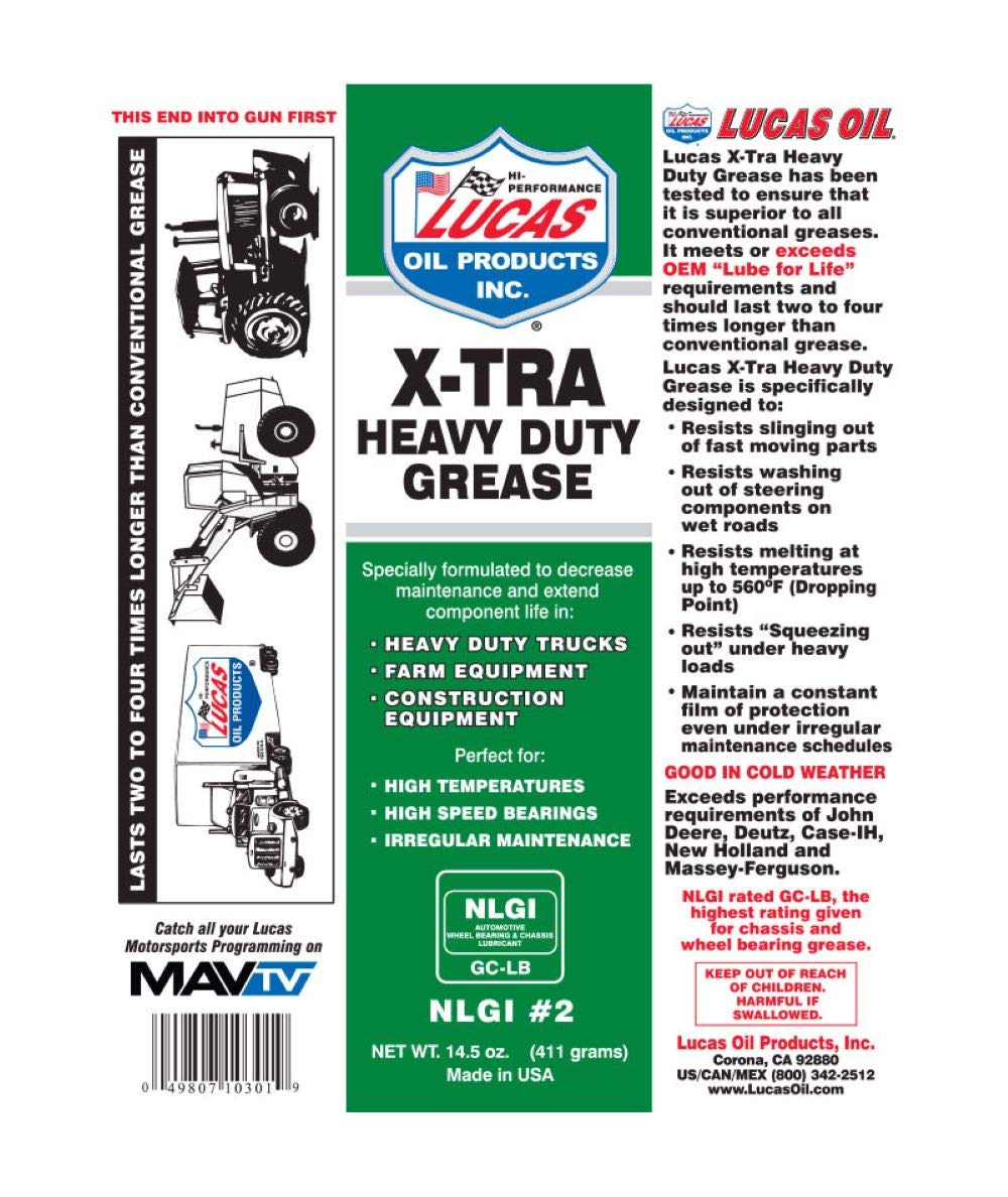 Lucas Oil 10301-10 Xtra Heavy Duty Grease 14.5 oz (10-Pack) - High Performance Lubricant for Automotive, Industrial & Marine Equipment