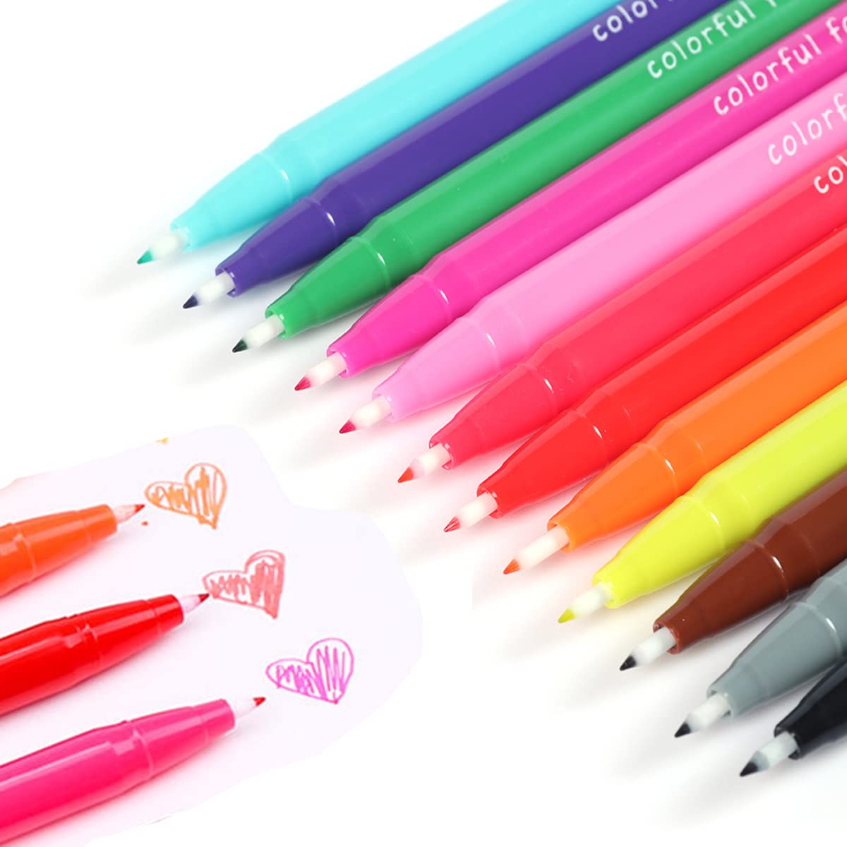 12-Color Fine Point Felt Tip Marker Pens Set - Vibrant Assorted Colors for Art, Journaling, Calligraphy & Adult Coloring Books - Premium Quality Felt Pens for Artists, Students & Office Use