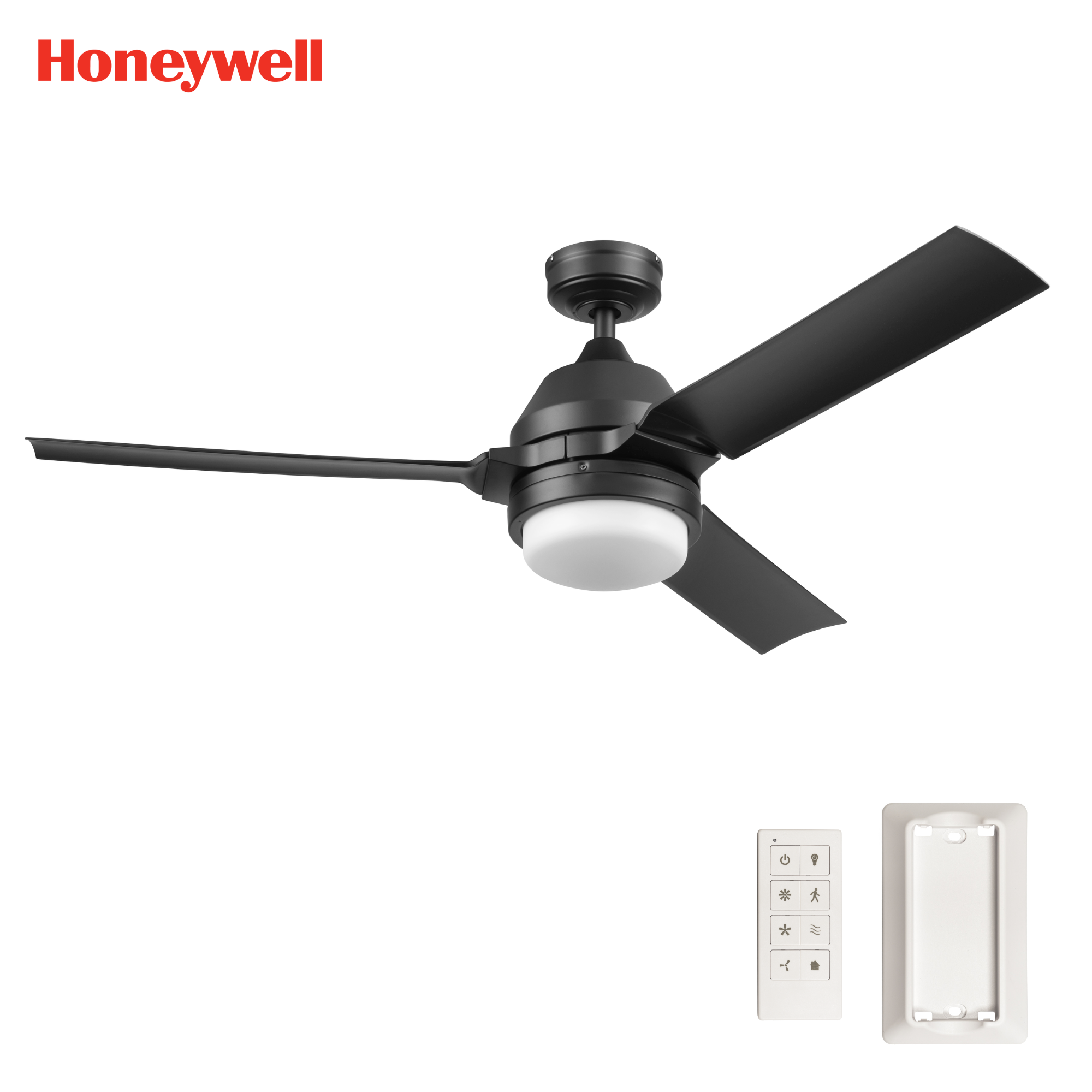 54 Inch Honeywell Port Isle Matte Black Ceiling Fan with Light Kit and Remote Control - Perfect for Living Room, Bedroom, and Outdoor Patio Cooling