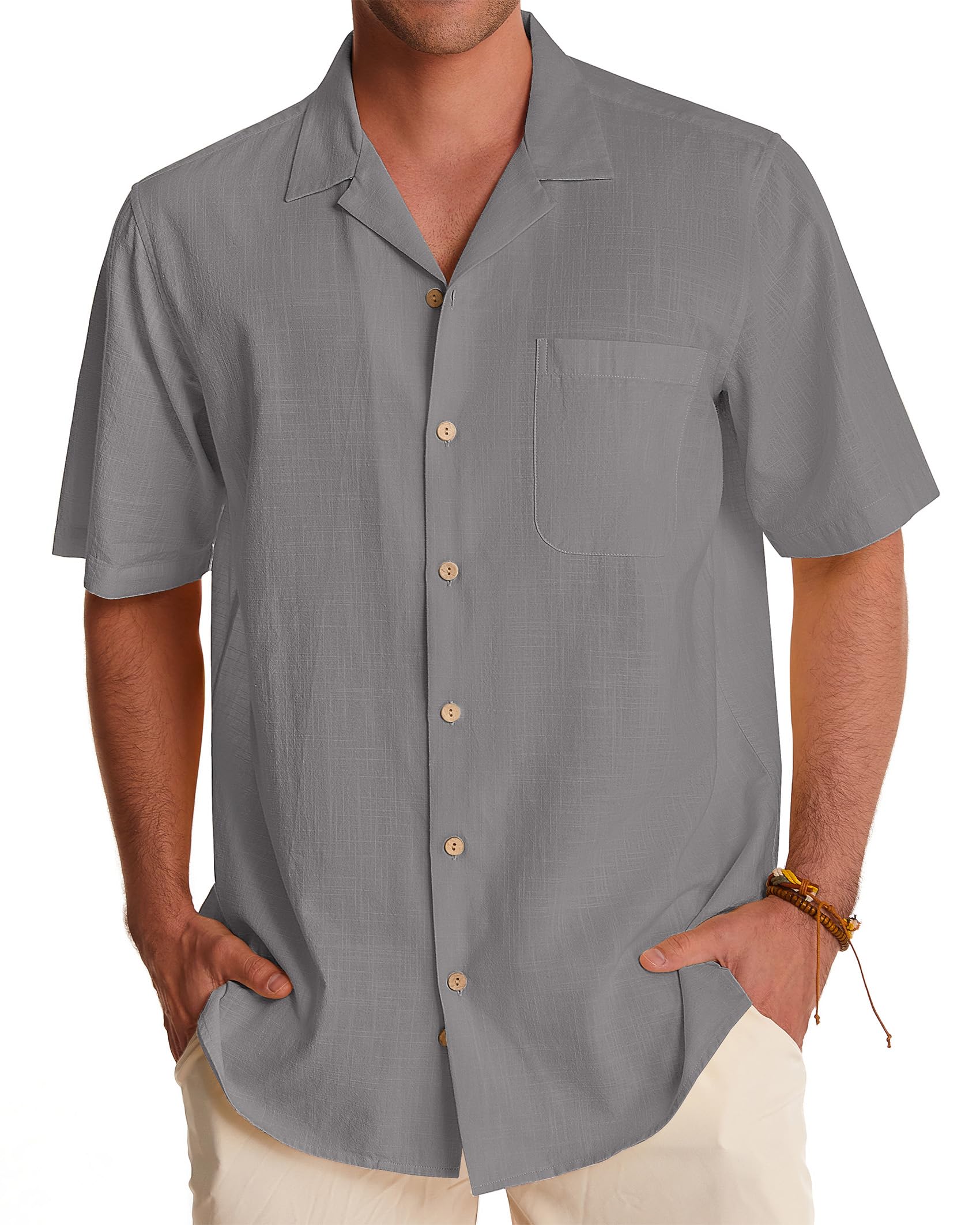 Men's Linen Short Sleeve Button Down Shirts - Breathable Cotton Summer Casual Shirts for Beach, Vacation & Hawaiian Style | Perfect for Tropical Getaways, Pool Parties and Summer Outings