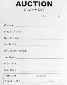 Stock Auction Statement #98, 2-Part Carbonless Forms (250/Pack) - Perfect for Livestock Sales, Equipment Auctions & Business Record Keeping