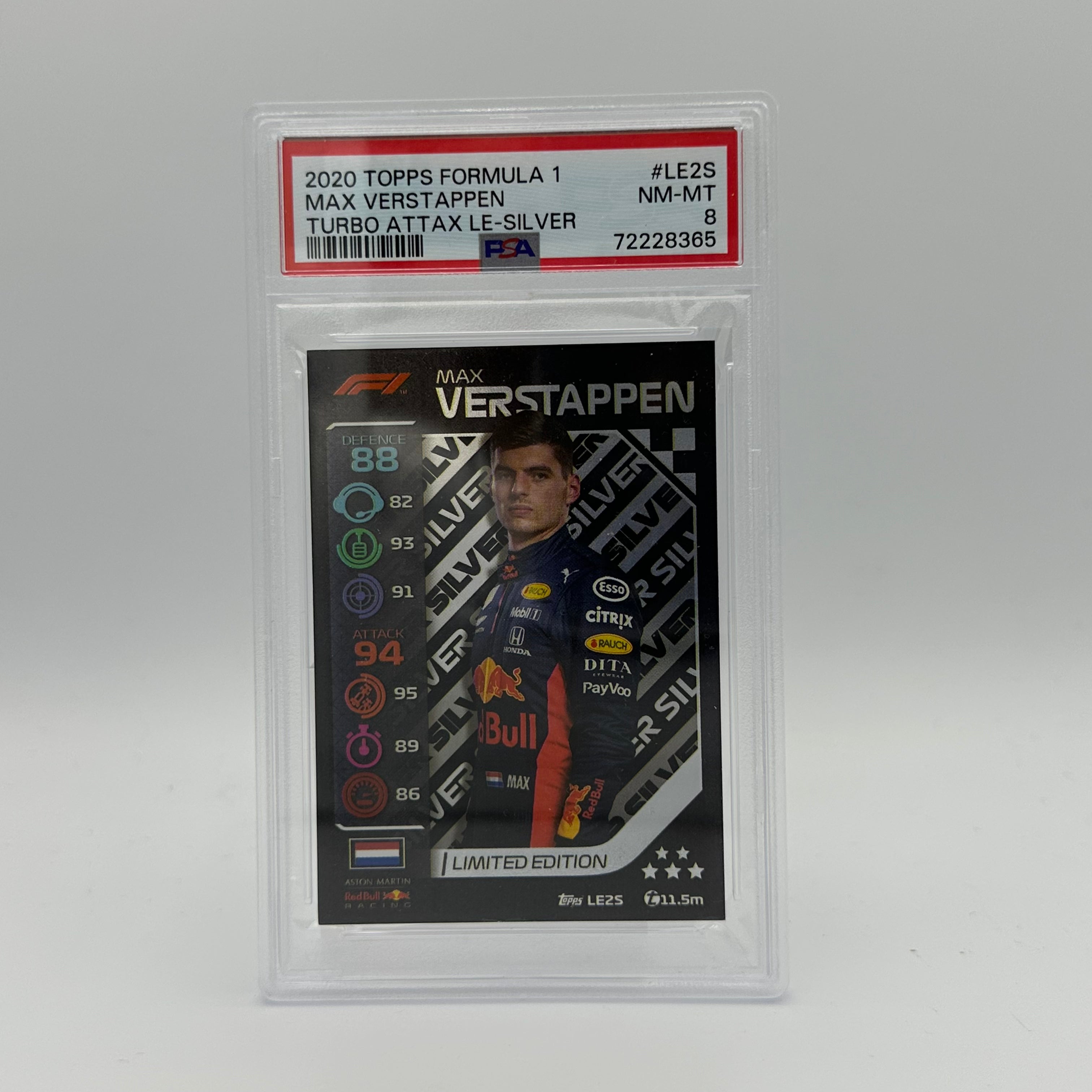 PSA 8 Graded Max Verstappen #LE2S Limited Edition Silver F1 Racing Card - Perfect for Collectors, Sports Memorabilia & Investment