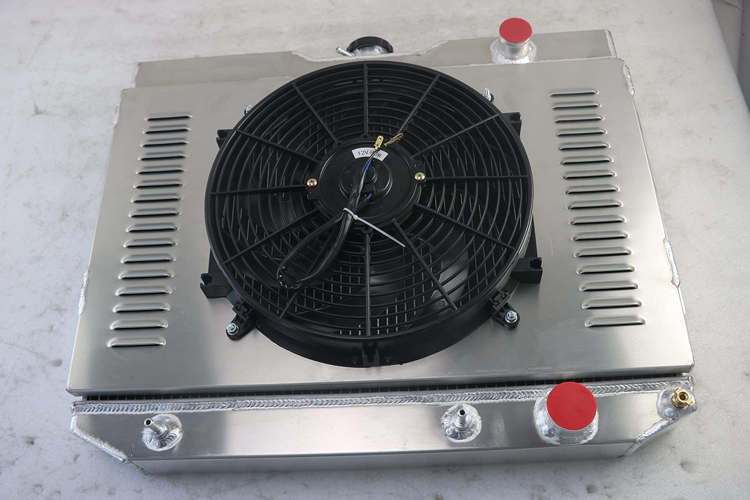 CU281 4-Row Aluminum Radiator for 1959-1965 Chevy Bel Air/Impala/El Camino/Biscayne V8 - High Performance Cooling System with Shroud & Fan Relay Kit - Perfect for Classic Car Restoration & Hot Rod Upgrades