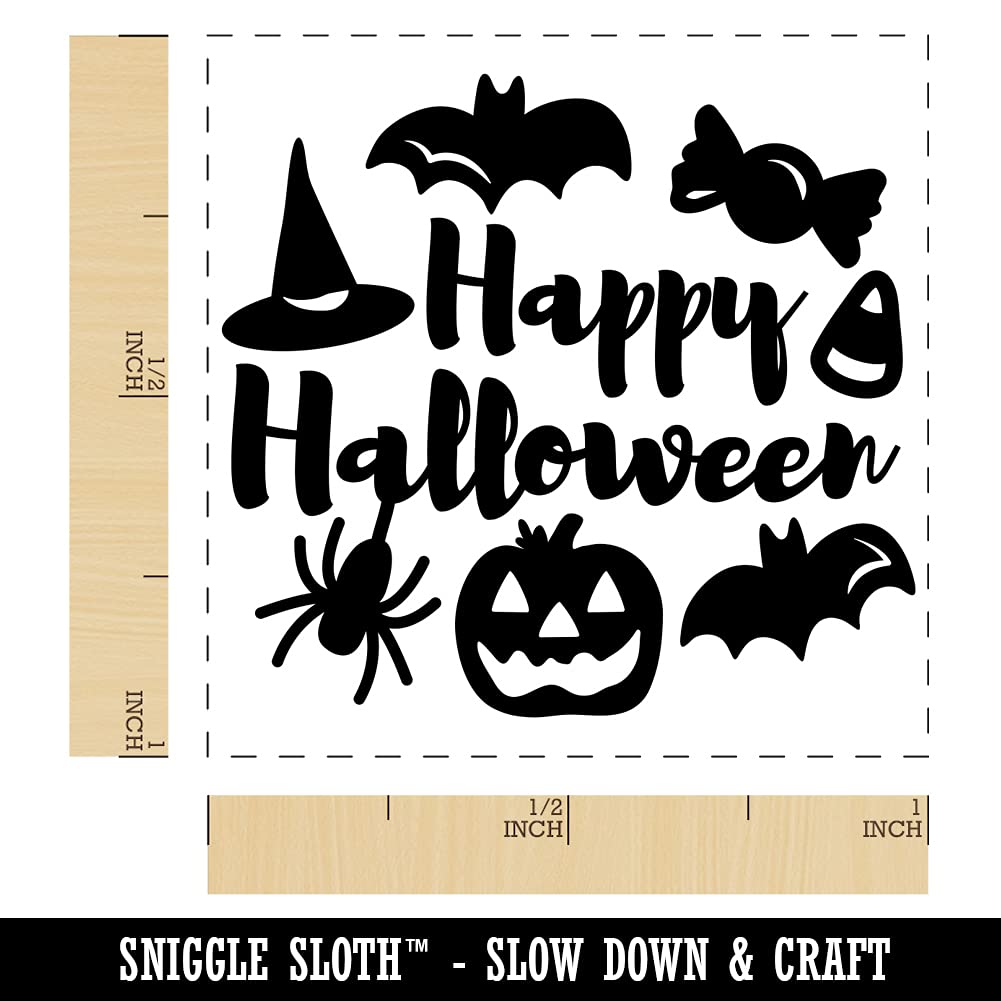 Halloween Candy Bats & Spiders Self-Inking Rubber Stamp - 1 Inch Small Stamp with Black Ink - Perfect for DIY Scrapbooking, Gift Wrapping, and Party Decorations