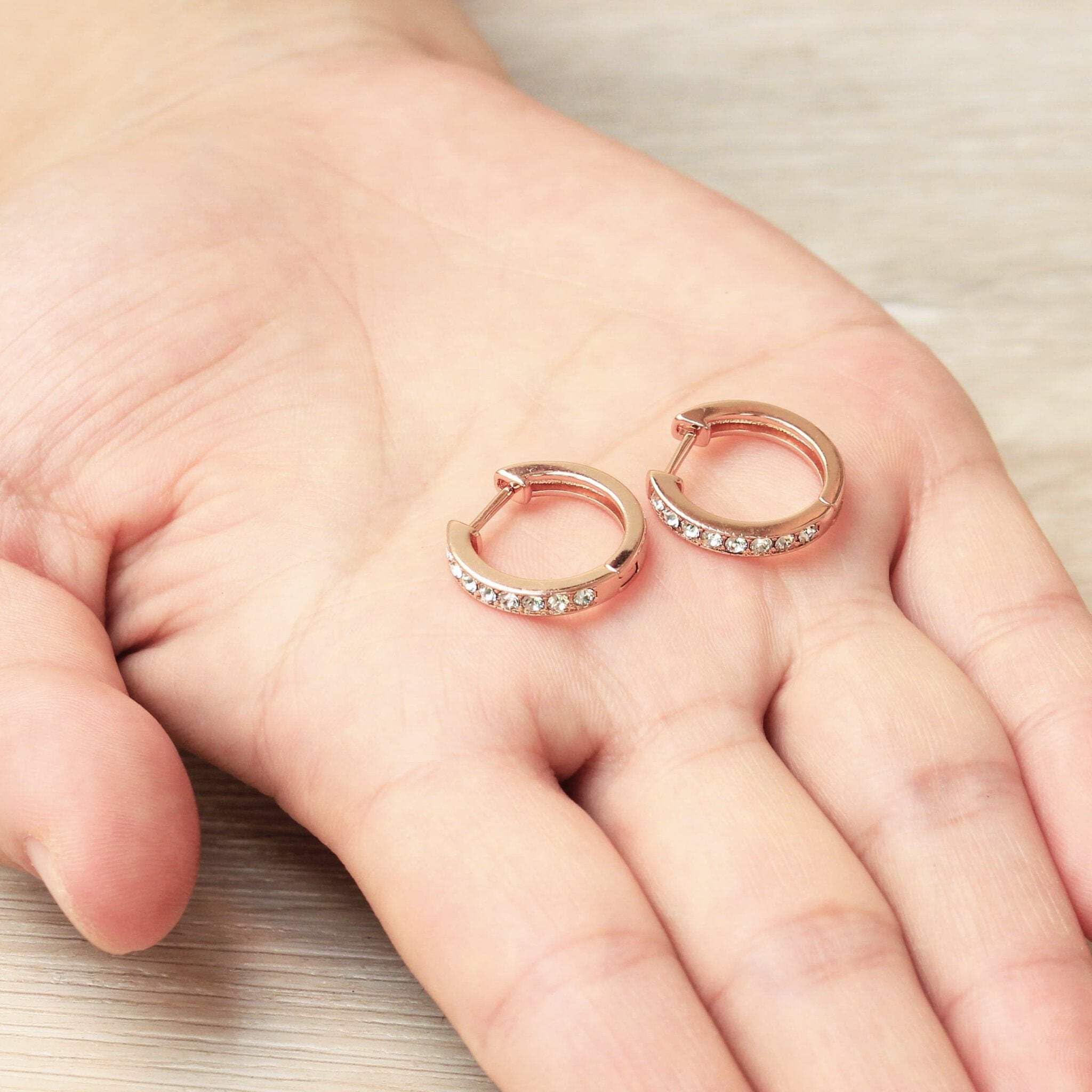 Philip Jones Rose Gold Plated Hoop Earrings with Zircondia® Crystals - Elegant Dangle Earrings for Women, Perfect for Weddings, Parties & Everyday Wear