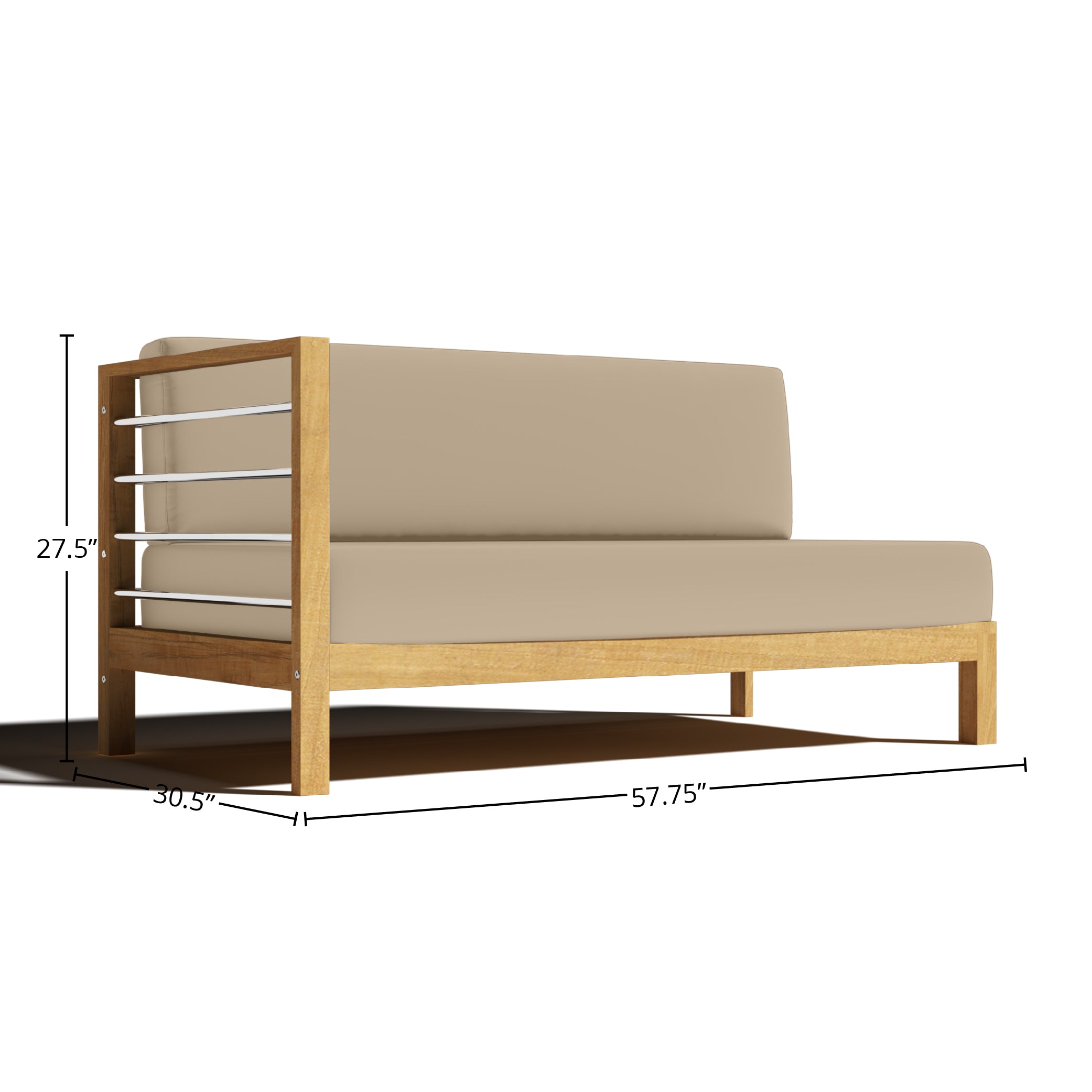 Leon Teak Outdoor Sectional Left Sofa with Sunbrella Fawn Cushion - Weather-Resistant Patio Furniture for Backyard, Poolside & Garden Relaxation
