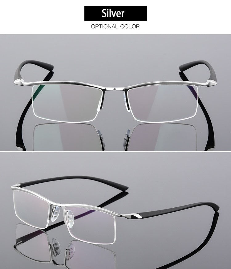 Bclear Men's Browline Semi-Rimless Eyeglasses - Lightweight Alloy Frame (Model 8190) | Classic Retro Style for Work, Reading & Daily Wear