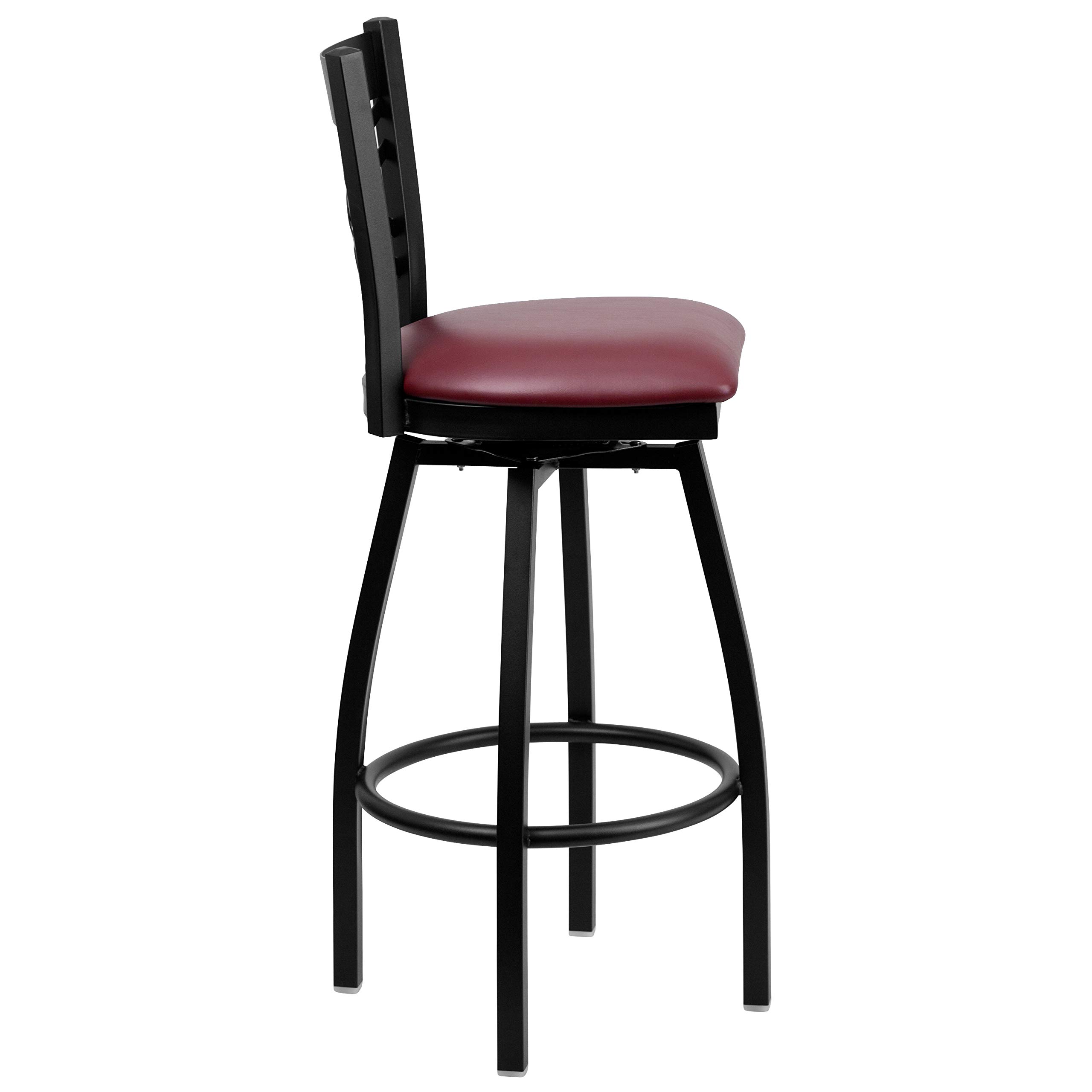 2 Pack Black X-Back Swivel Metal Barstools with Burgundy Vinyl Seat - Heavy Duty Counter Height Bar Stools for Kitchen Island, Breakfast Nook & Home Bar (Set of 2)