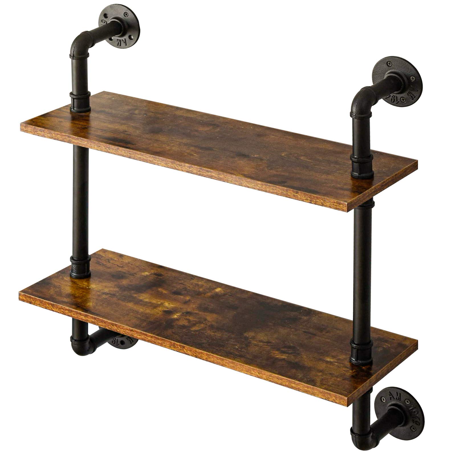 YMYNY Industrial Pipe Shelf Bracket - 2 Tier Vintage Wall Mount Floating Shelf for DIY Wood Bookshelf | Farmhouse Storage Shelves (24 Inch) for Living Room, Bedroom & Bathroom | Perfect for Home Decor, Book Display and Bathroom Organization