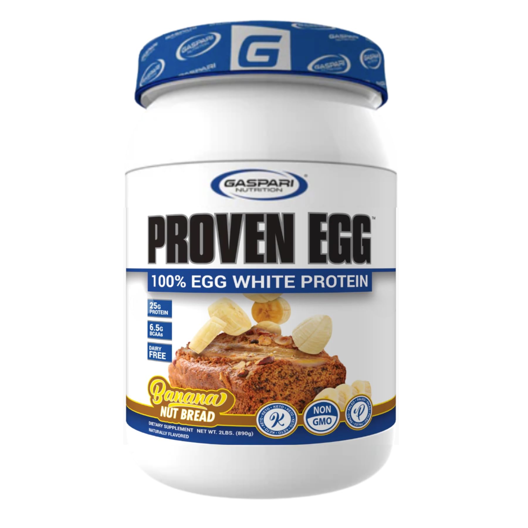 Gaspari Nutrition Proven Egg - 100% Egg White Protein Powder, 25g Protein per Serving, Keto Friendly, Dairy Free, Lactose Free, Soy Free - 2 lbs Banana Nut Bread Flavor for Baking, Smoothies & Post-Workout Recovery
