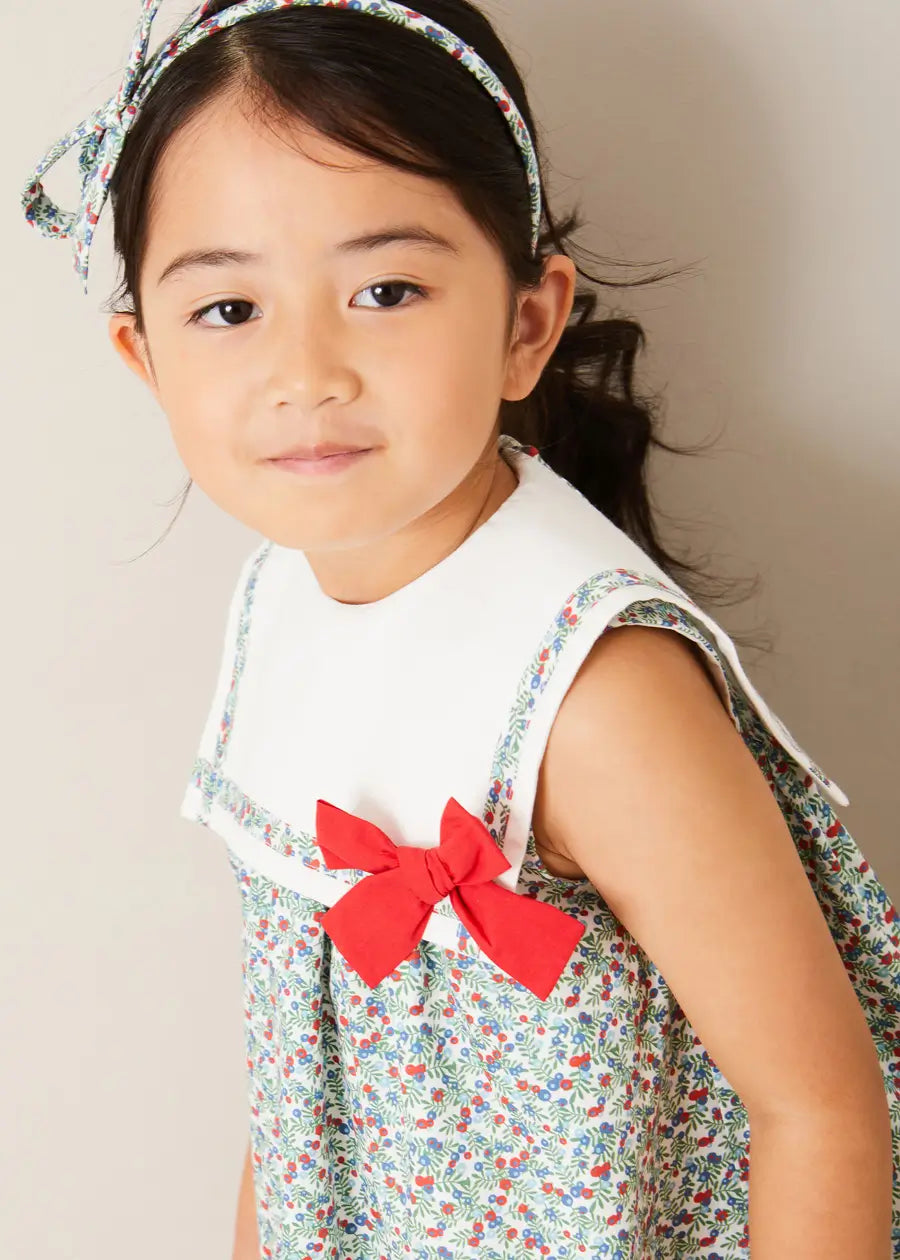 Evelyn Floral Sleeveless Bow Detail Trapeze Dress for Girls in Red - Size 12 Months to 8 Years | Perfect for Birthday Parties, Family Photos & Special Occasions