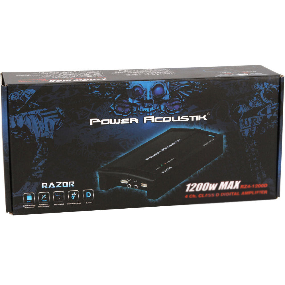 Power Acoustik RZ4 1200D 4 Channel RAZOR Series Car Amplifier - High Power 1200W 4-Channel Car Audio Amp for Enhanced Sound System | Perfect for Car Stereo Upgrades, Truck Audio Systems & Bass Boost
