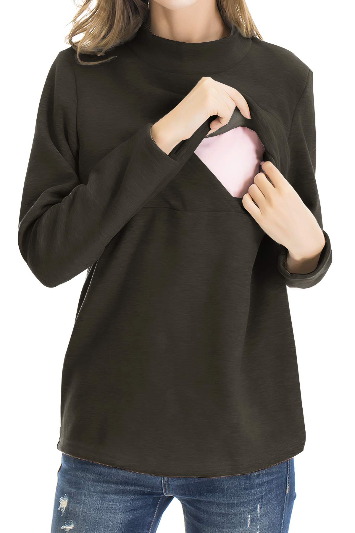 Smallshow Women's Fleece Nursing Tops - Soft Long Sleeve Breastfeeding Shirts for Maternity & Nursing Comfort | Perfect for Winter, Nursing at Home, and Outdoors