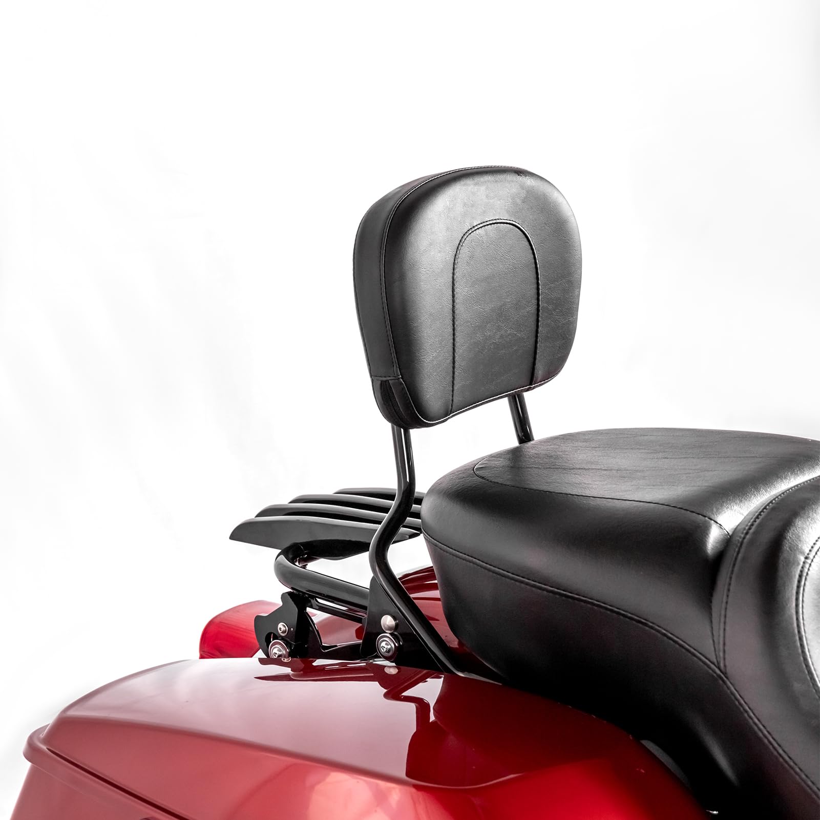 **Mofun Detachable Sissy Bar Backrest Pad with Luggage Rack for Harley Touring Road King Street Glide Electra Glide 2009-2023 - Gloss Black - Comfortable Passenger Support & Secure Storage for Long Rides**