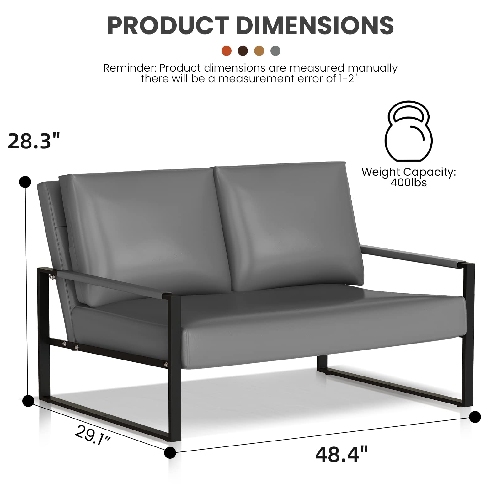 Premium Leather Accent Chair and Loveseat Set with Pillows - Extra Large Ergonomic Cushion & Anti-Scratch Foot Mats - Modern Grey Living Room Sofa for Home, Office, and Lounge Spaces