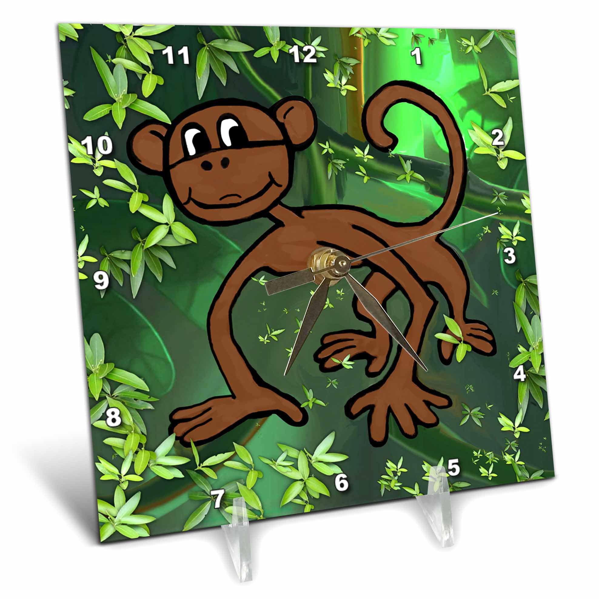 3D Rose Monkey Desk Clock - 6 x 6 Inch Cute Animal Themed Alarm Clock for Office, Bedroom, Kids Room & Home Decor