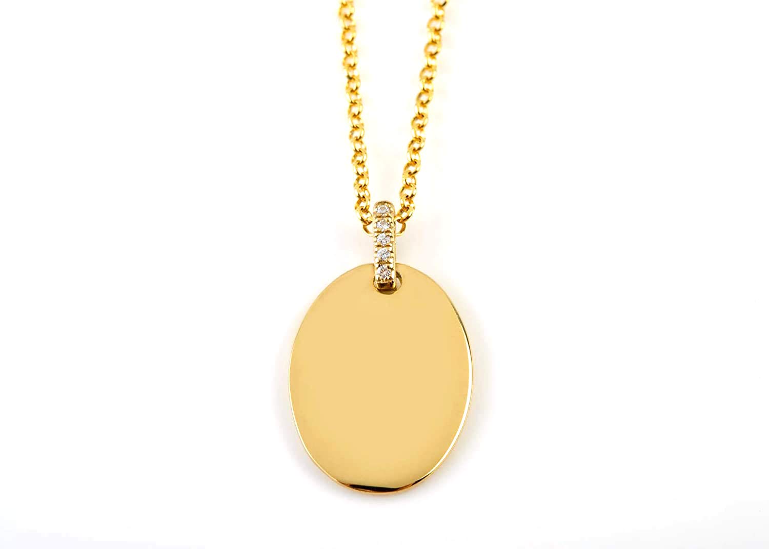 Elegant Oval Diamond Disc Necklace for Women - Personalized Solid Gold Pendant in 9K, 14K & 18K - Duty-Free Jewelry Gift for Anniversary, Birthday & Special Occasions