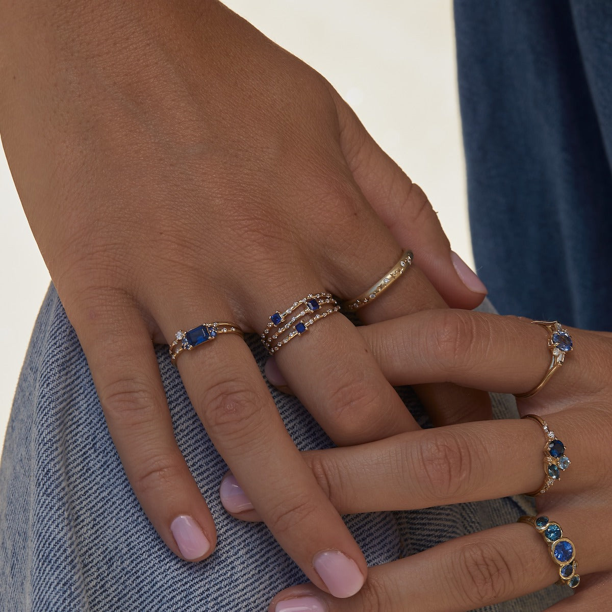 Starry Sapphire Triple Band Ring - Elegant Blue Gemstone Jewelry for Women - Perfect for Weddings, Anniversaries & Special Occasions