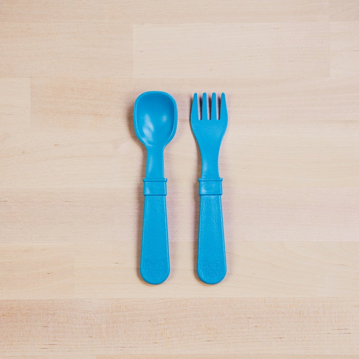 Re Play Fork & Spoon Set - BPA-Free Toddler Utensils for Kids - Durable Plastic Baby Feeding Set for Travel, Daycare & Home Use