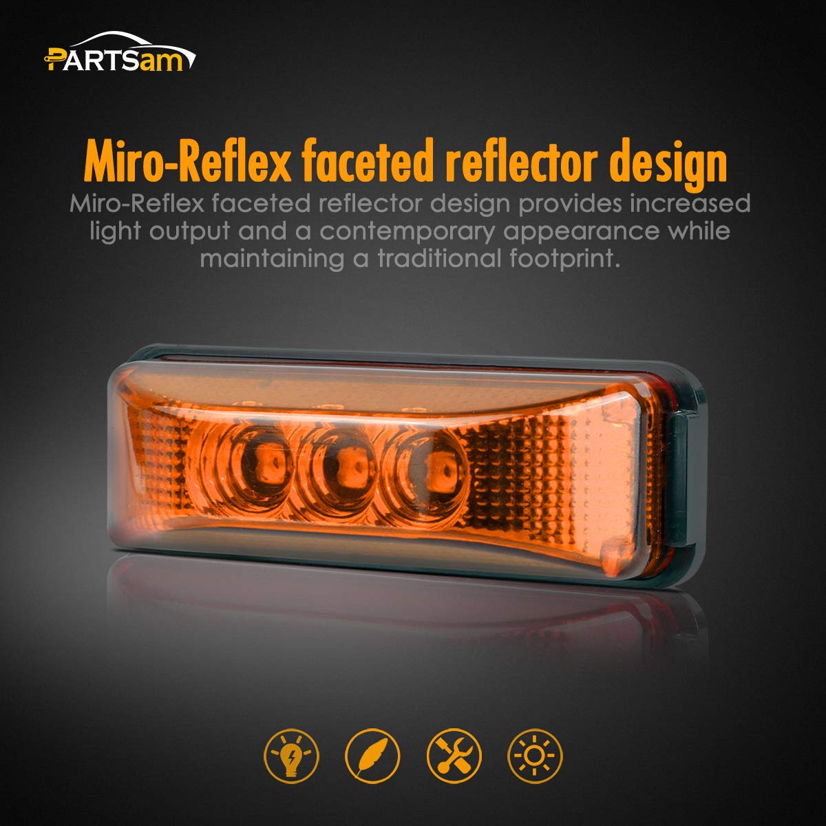 Partsam 2PCS Amber LED Side Marker Lights for Trucks & Trailers - Waterproof, Sealed, 3.9