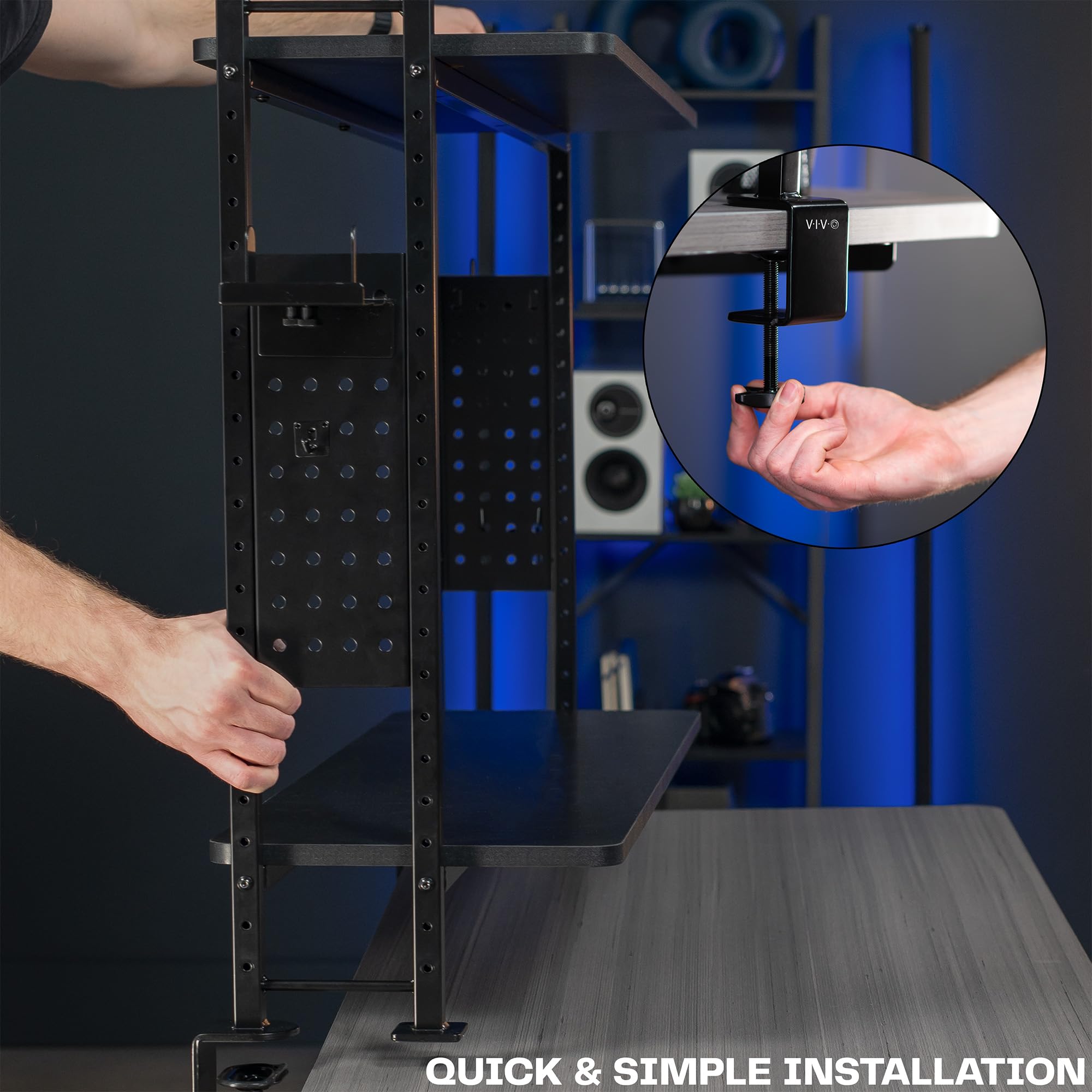 VIVO 40 Inch Black Clamp-on 2-Tier Desk Shelf with Pegboard - Organizer for Table Accessories, Gaming Devices, Office Supplies - Perfect for Home Office, Gaming Setup & Workspace Organization