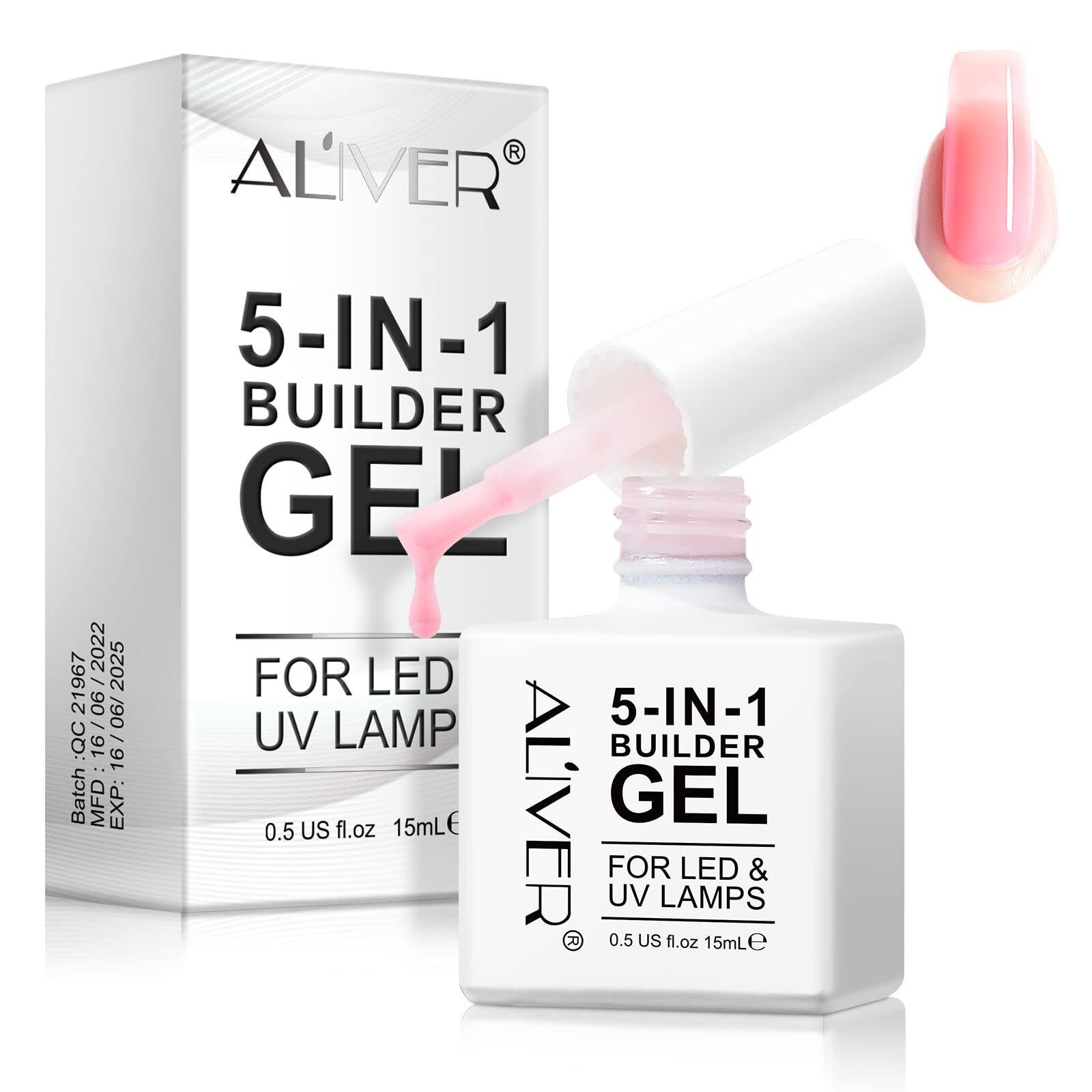 Builder Gel for Nails - 5 in 1 Nail Strengthener & Hard Gel Builder Extension, 15ml Pink - Perfect for DIY Manicures, Nail Extensions & Salon-Quality Nail Care at Home