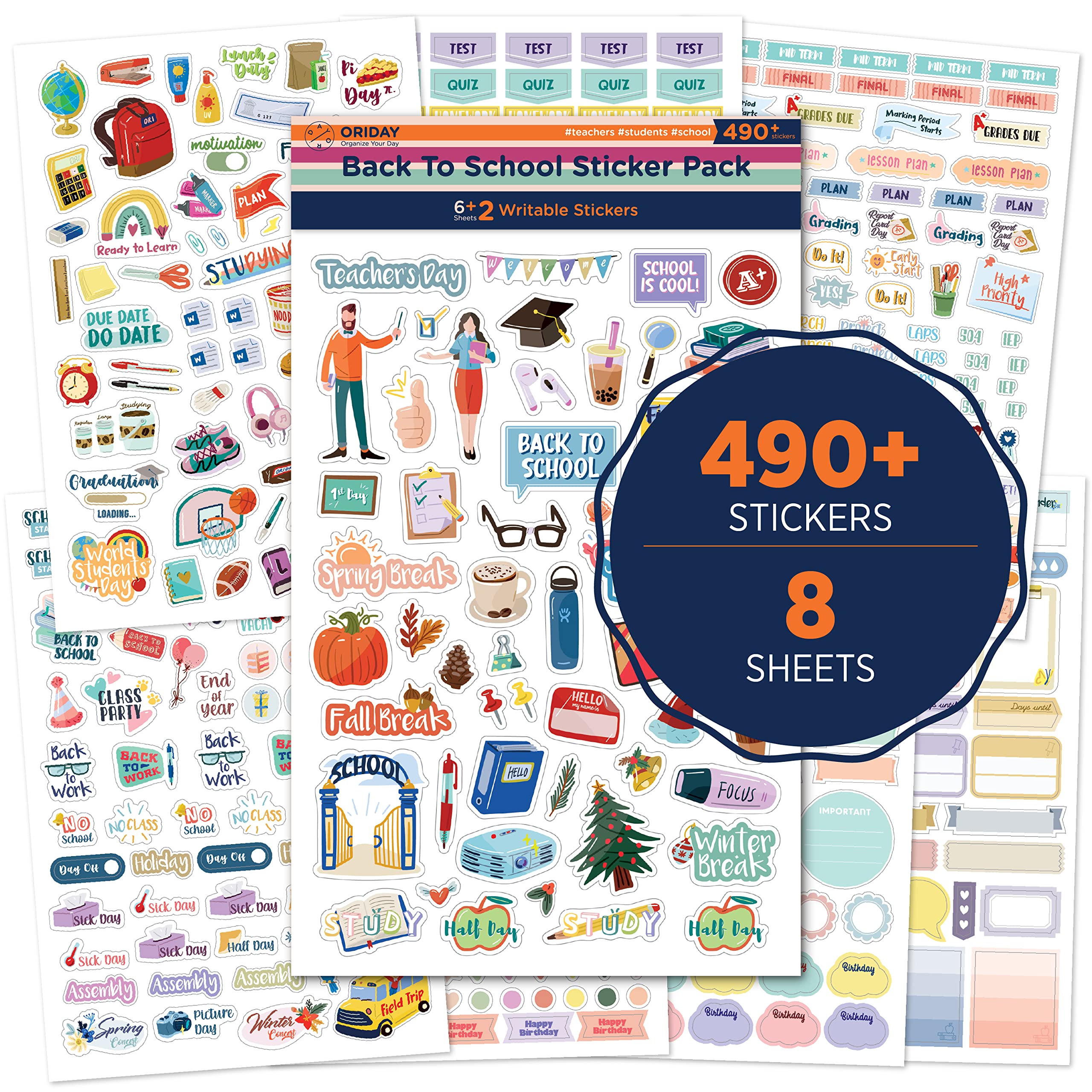 Back to School Teacher Planner Stickers - Cute Happy Planner Productivity Stickers for Students, Educators & Homeschoolers - Perfect for Classroom Organization, Lesson Planning & DIY Planners