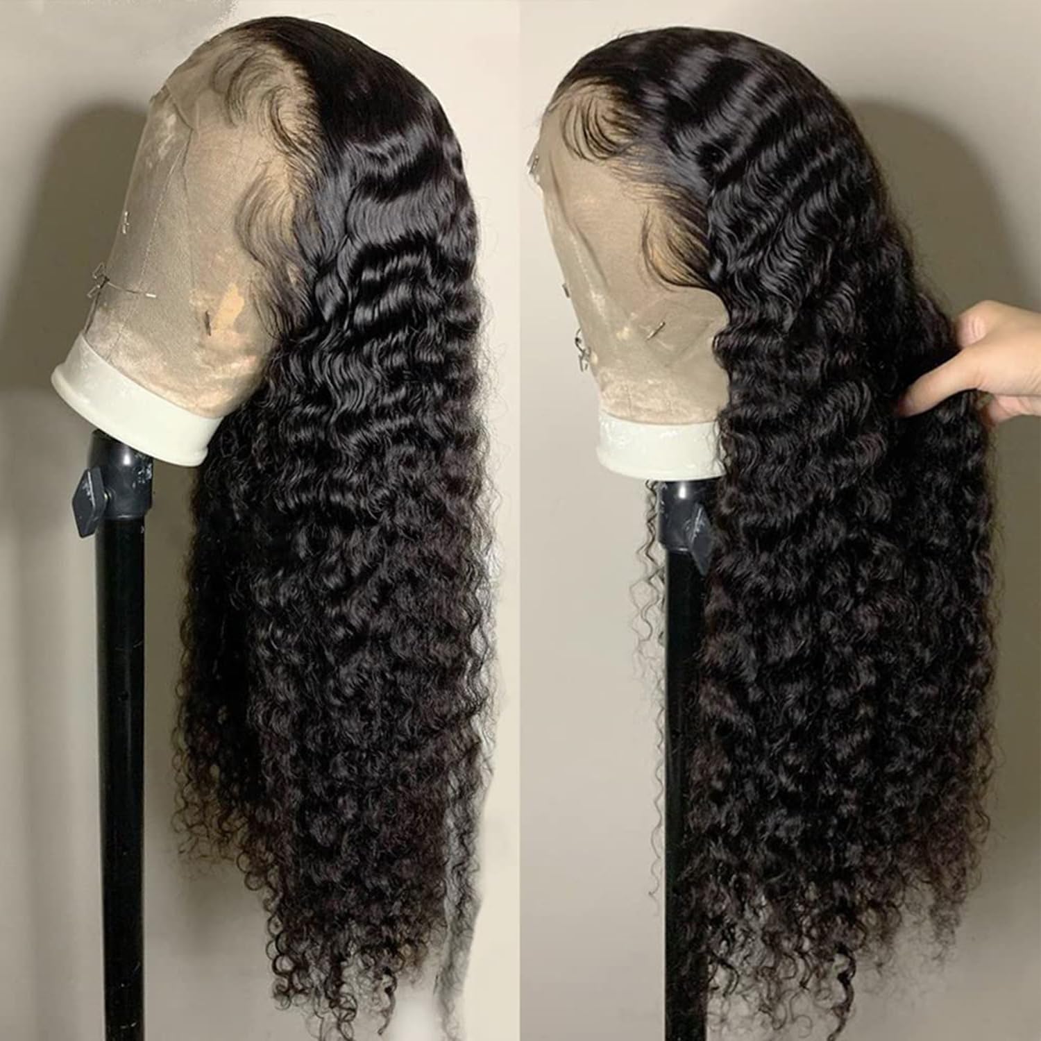 13x4 Deep Wave Lace Front Wigs Human Hair - 180% Density 26 Inch Glueless HD Transparent Lace Frontal Wig with Baby Hair & Pre-Plucked Hairline for Women | Natural Black | Perfect for Daily Wear, Cosplay & Special Occasions