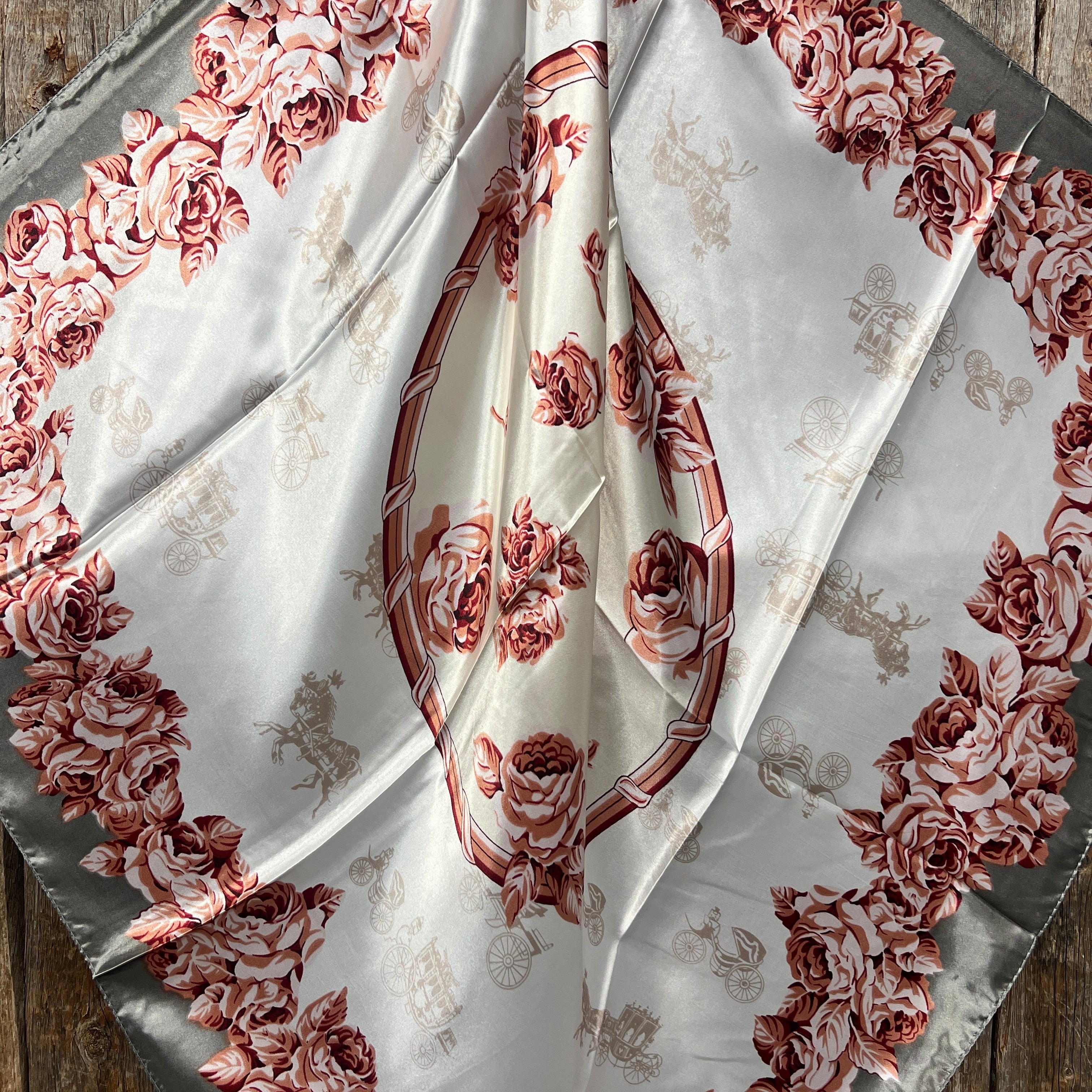 35X35 Grey & Pink Floral Wild Scarf - Soft Cotton Bandana for Cowboy, Cowgirl & Western Fashion - Perfect for Rodeo, Horse Riding & Outdoor Adventures