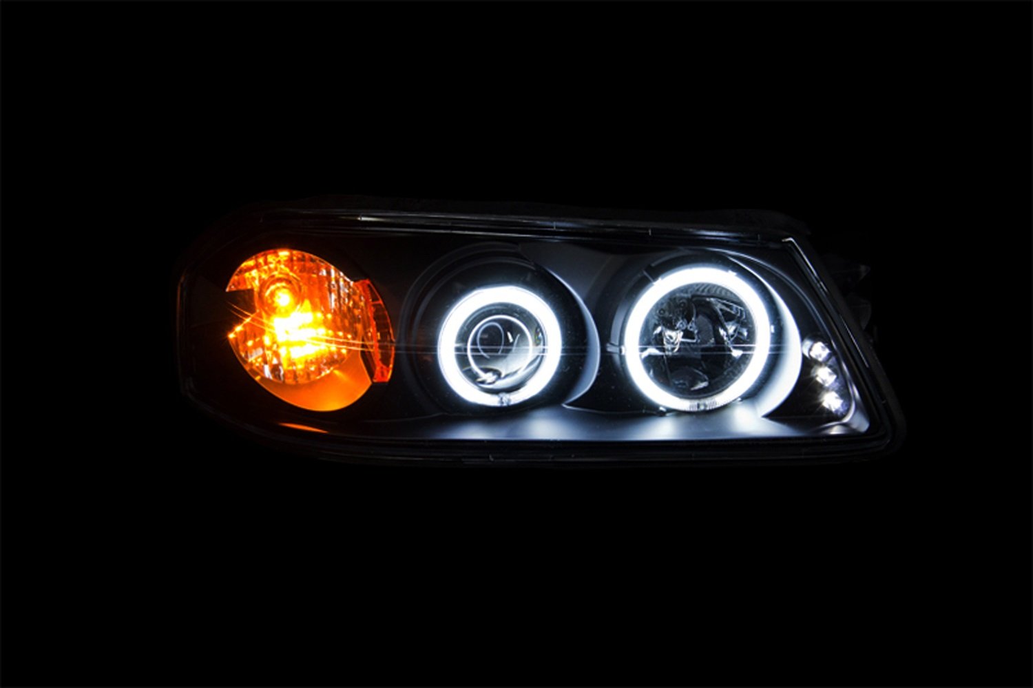 AnzoUSA 121289 Black Clear/Amber Projector Halo Headlights for Chevrolet Impala (Pair) - High Performance LED Lights for Night Driving & Enhanced Style