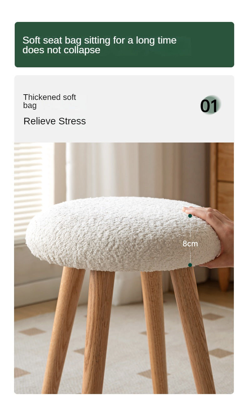 Oak Solid Wood Round Makeup Stool - Durable Vanity Seat with Cushion for Bedroom, Bathroom & Dressing Room - Perfect for Makeup, Hair Styling & Relaxing