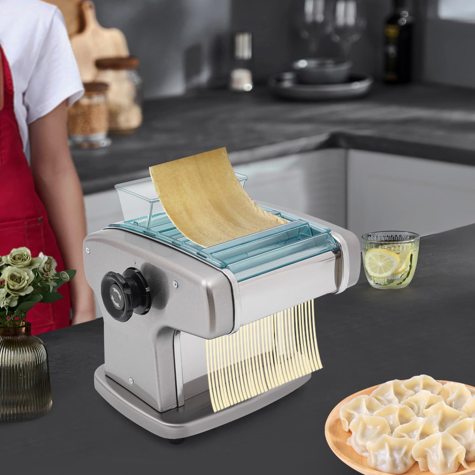 110V 135W Commercial & Household Electric Noodle Maker Machine - Automatic Pasta Dough Press with 9 Modes, Stainless Steel Blades (2.5mm/4mm/9mm) - Perfect for Italian Pasta, Asian Noodles & Homemade Dough - Ideal for Restaurants, Bakeries & Home Kitchens