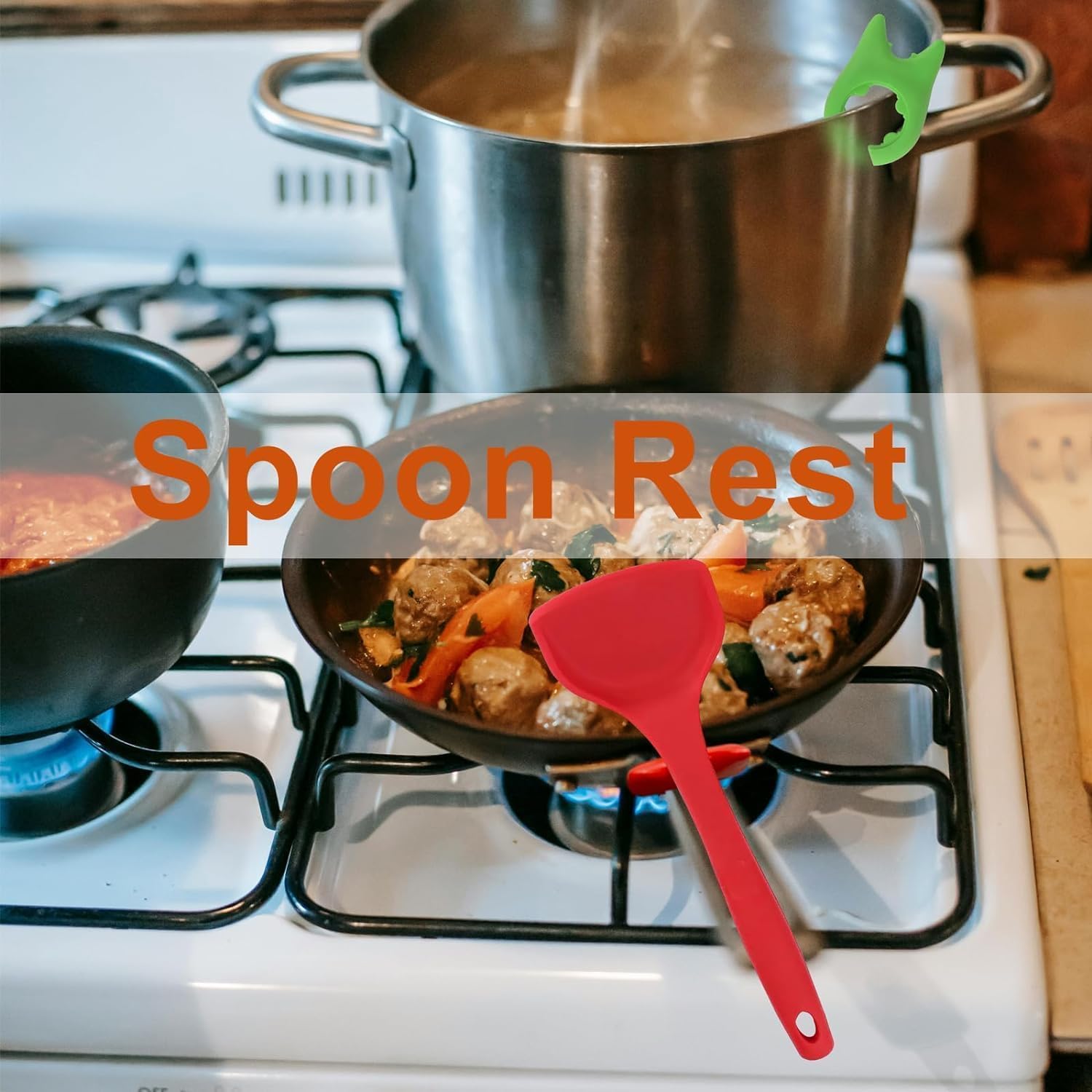 BIRZAR Silicone Spoon Spatula Holder - 2 Pack Multicolor Kitchen Utensil Rest for Pots & Pans - Heat Resistant Cooking Tool for Spoons, Ladles & Spatulas - Perfect for Stovetop, Countertop & Kitchen Organization