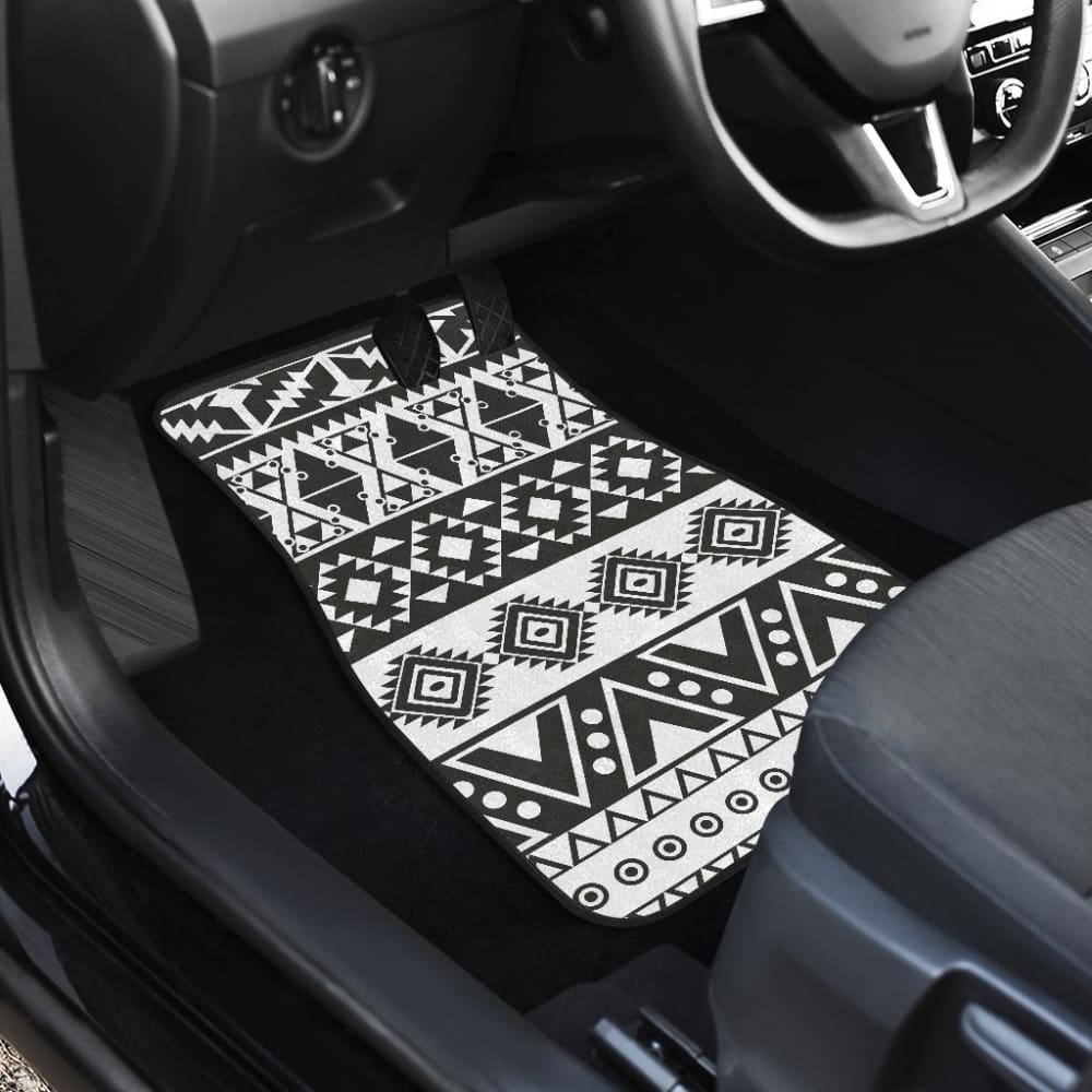 Aztec Pattern Black and White Car Floor Mats - Non-Slip Custom Fit All-Weather Protection for Sedans, SUVs & Trucks | Perfect for Daily Commute, Road Trips & Off-Road Adventures