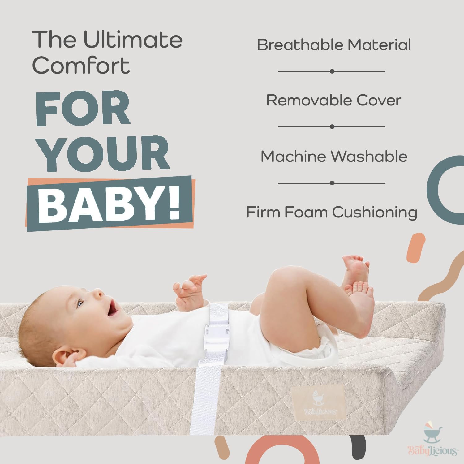 Organic Cotton Baby Changing Pad - Soft, Breathable & Waterproof Diaper Changing Mat with Non-Slip Backing | Removable Washable Cover | Standard Size for Nursery Dresser - Perfect for Home, Daycare & Travel Use