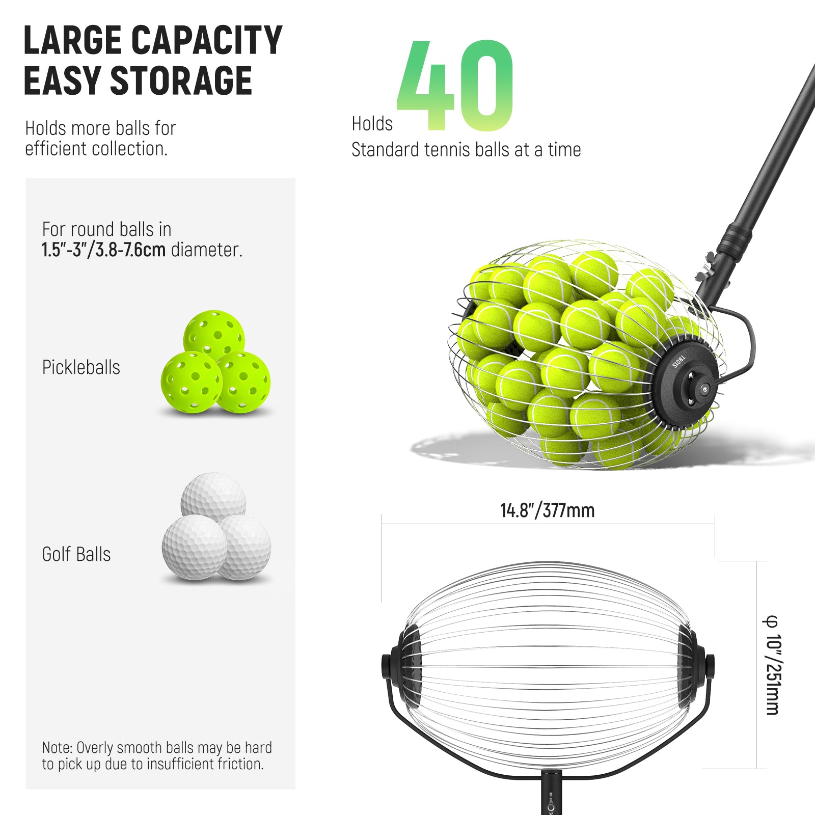 NEEWER TB01S Tennis Ball Collector Roller - Easy Pickup Tool for Tennis Practice & Training | Perfect for Coaches, Players & Court Maintenance