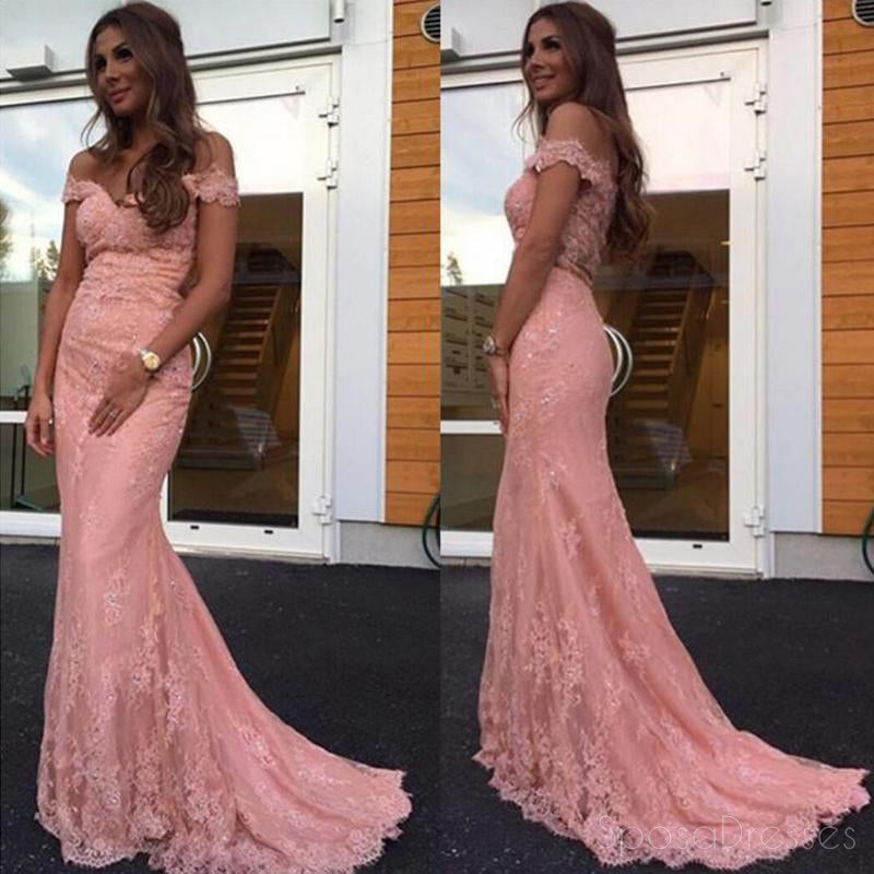 Elegant Blush Pink Off-Shoulder Lace Beaded Mermaid Prom Dress for Evening Parties & Formal Events | Custom Long Prom Gown for Homecoming, Ball & Special Occasions | 17208