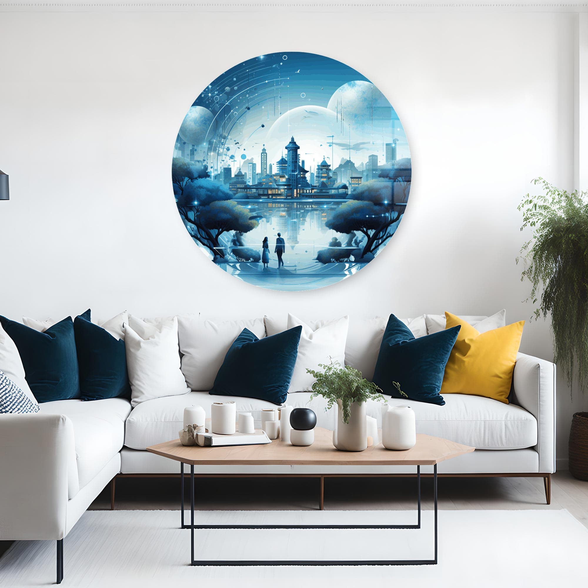 Neon Horizon Rounded Glass Wall Art - Modern Abstract Home Decor for Living Room, Bedroom & Office - Perfect for Contemporary Interior Design