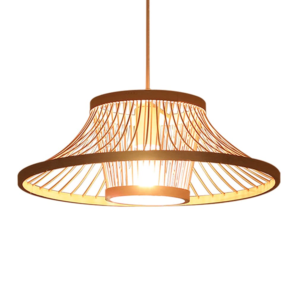 Handmade Bamboo Lampshade - Natural Wooden Hanging Pendant Light with Chinese Style Weave Design for Ceiling Lighting | Perfect for Living Room, Dining Room, Hotel & Restaurant Decor