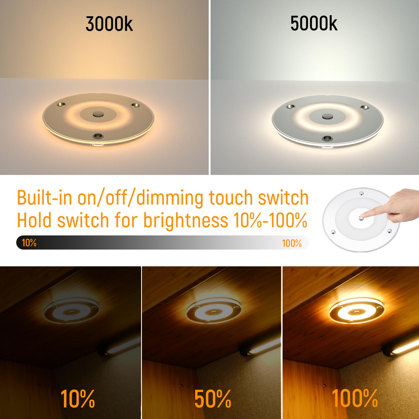 7.3 Inch 12V LED Dome Ceiling Light - 720LM Dimmable RV Boat Camper Van Interior Lighting with Blue Light & Touch Switch (Warm White) | Perfect for Motorhomes, Trucks, Caravans & Marine Applications