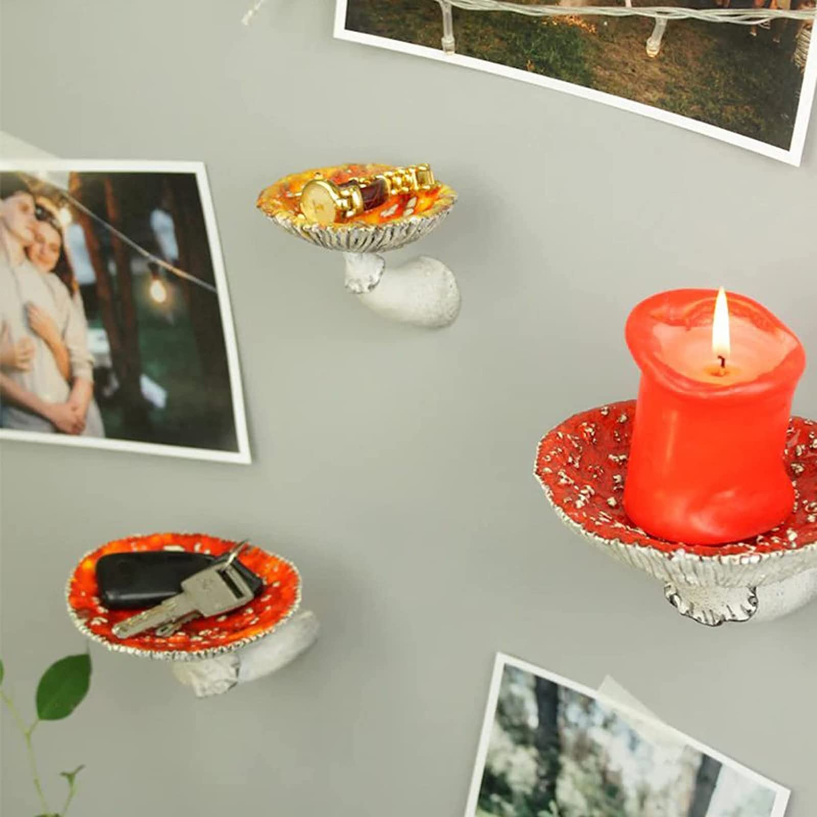 Whimsical Resin Amanita Mushroom Floating Shelves - Creative Hanging Wall Decor for Kitchen, Bathroom, Living Room & Bedroom | Unique Small Shelf for Plants, Candles & Home Decor