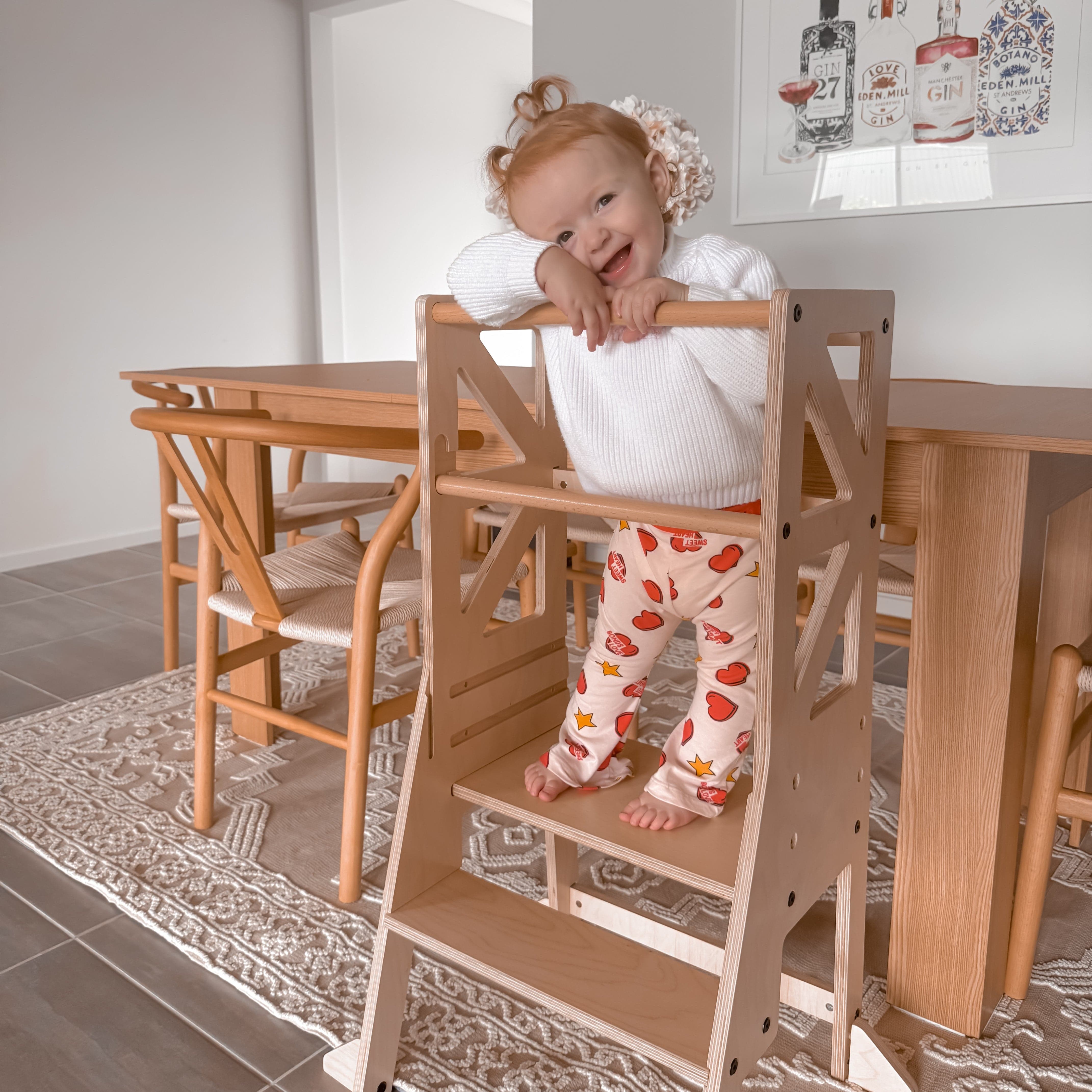 JALA Deluxe Adjustable Wooden Learning Tower for Toddlers - Safe Kitchen Step Stool with Rectangle Handle | Perfect for Baking, Cooking & Countertop Activities