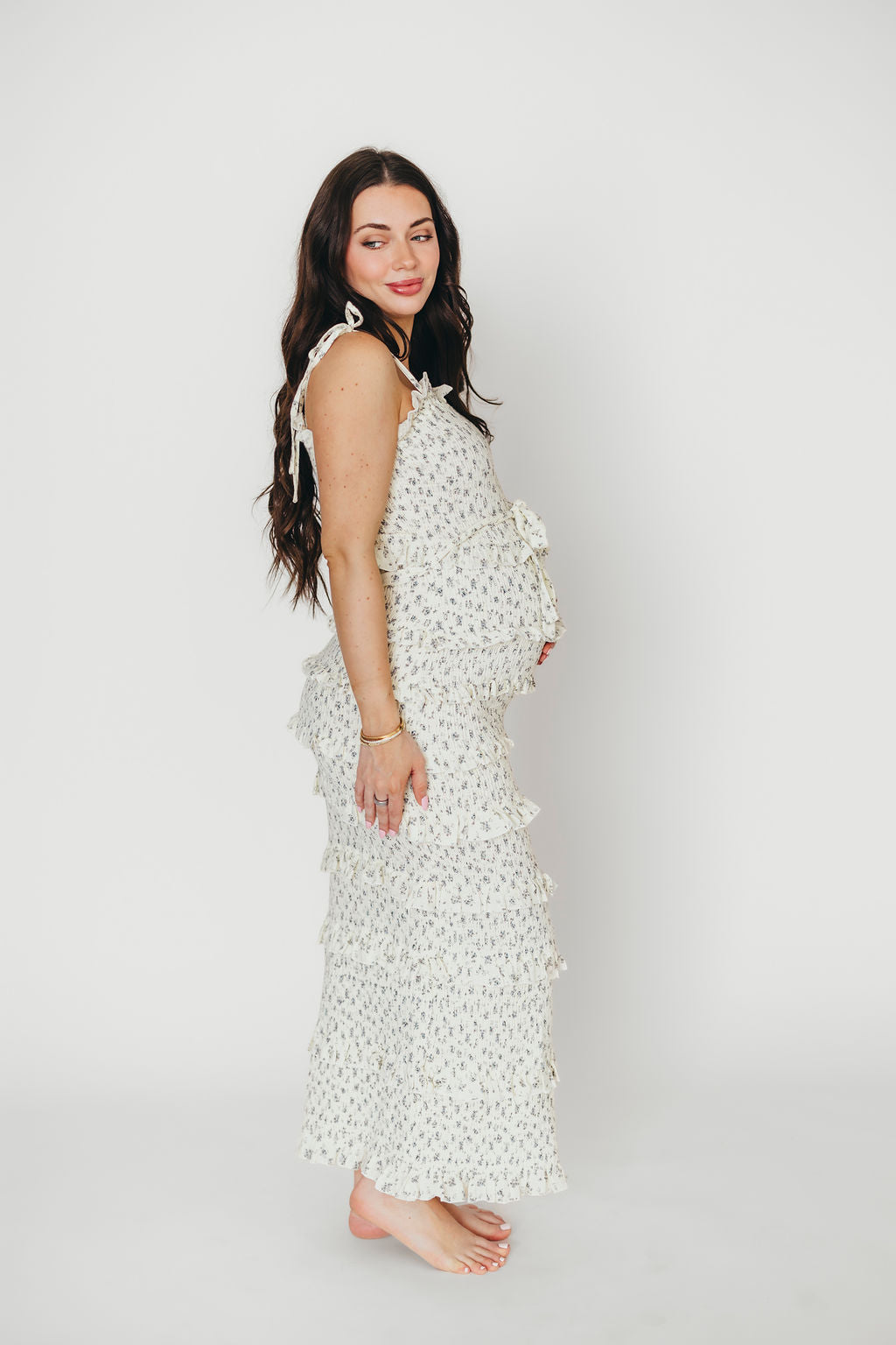 Harley Maxi Dress in Gray Floral - Bump Friendly Maternity Dress for Women | Perfect for Pregnancy, Nursing & Special Occasions