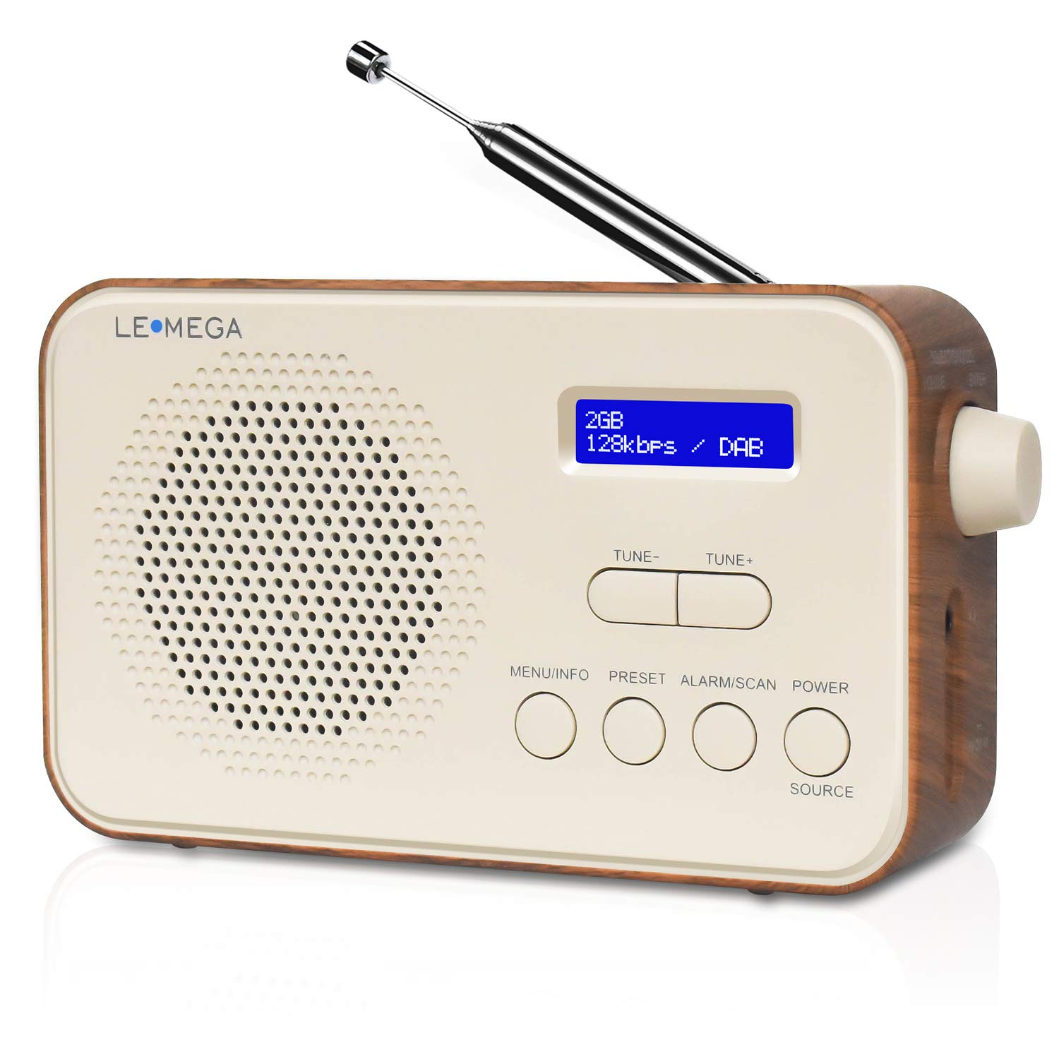 LEMEGA PR2 Portable Digital Dab/Dab+ FM Radio with Alarm Clock, 40 Preset Stations, Headphone Jack - Compact Pocket Size for Travel, Home, Office - Battery or Mains Powered (Walnut)