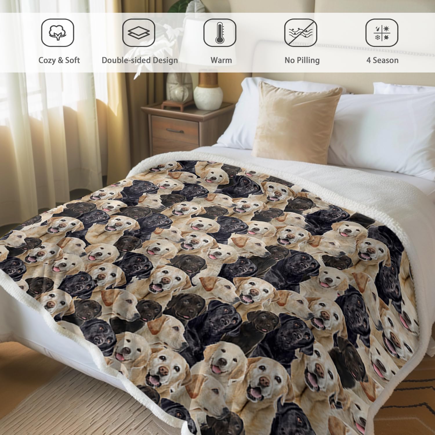 **BlessLiving Golden Labrador Retriever Fleece Blanket - Soft Sherpa Dog Blanket for Pets, 60