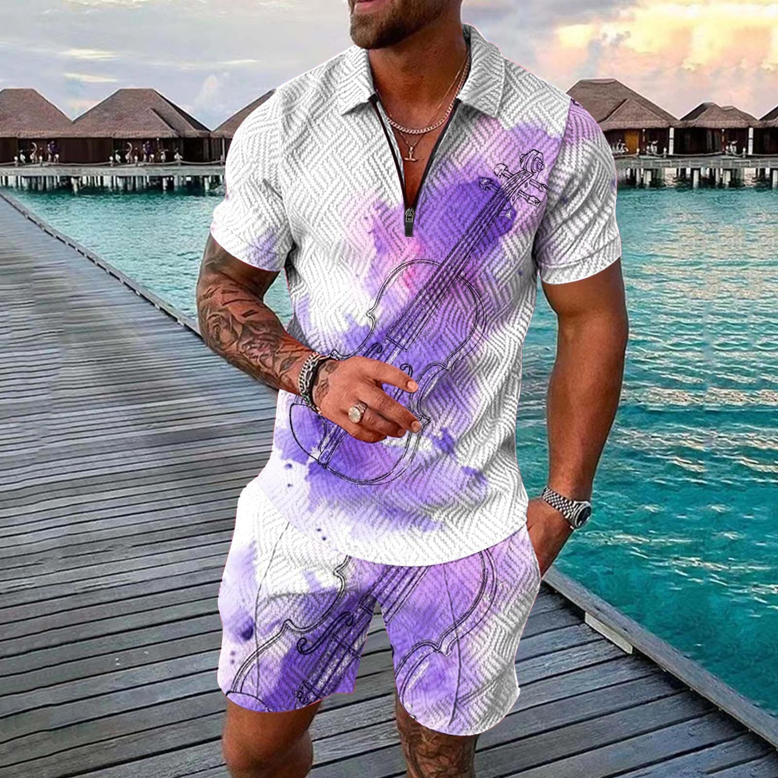 Men's Printed Polo Shirt & Activewear Set - Purple XXL | Breathable Football Sportswear for Training, Gym & Casual Wear