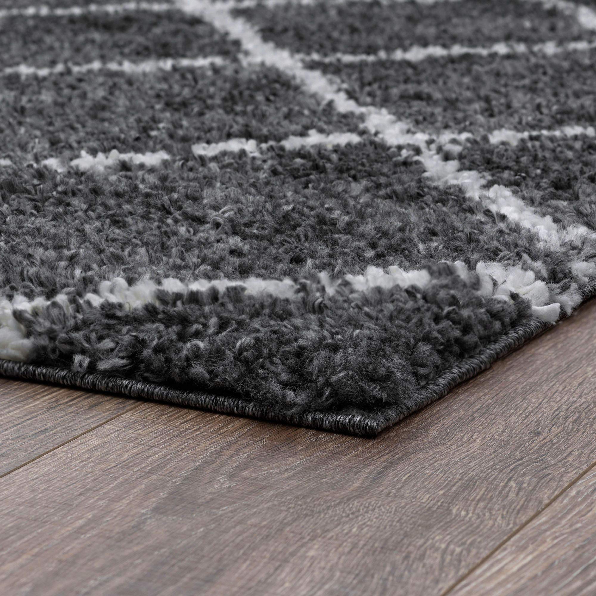 Derry Gray 5x7 Shag Rug - Soft Plush Area Rug for Living Room, Bedroom, Dining Room, Entryway, Kitchen & Bath - Transitional Shaggy Diamond Carpet - Perfect for Cozy Home Decor & High Traffic Areas