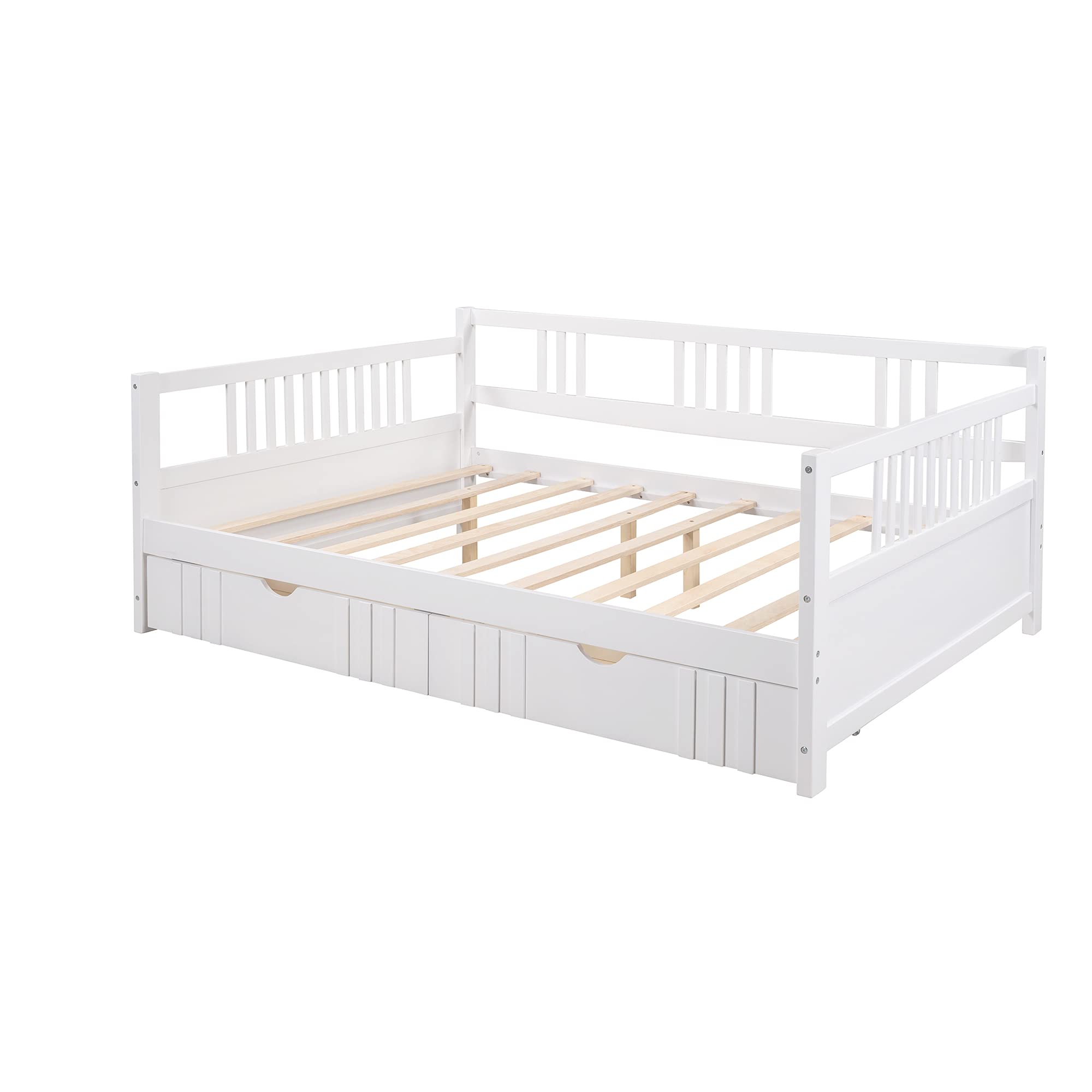 HYC White Wood Full Size Daybed with Drawers Storage - Convertible Sofa Bed for Teens & Adults - Space-Saving Bedroom Furniture for Guest Rooms, Dormitories & Small Apartments