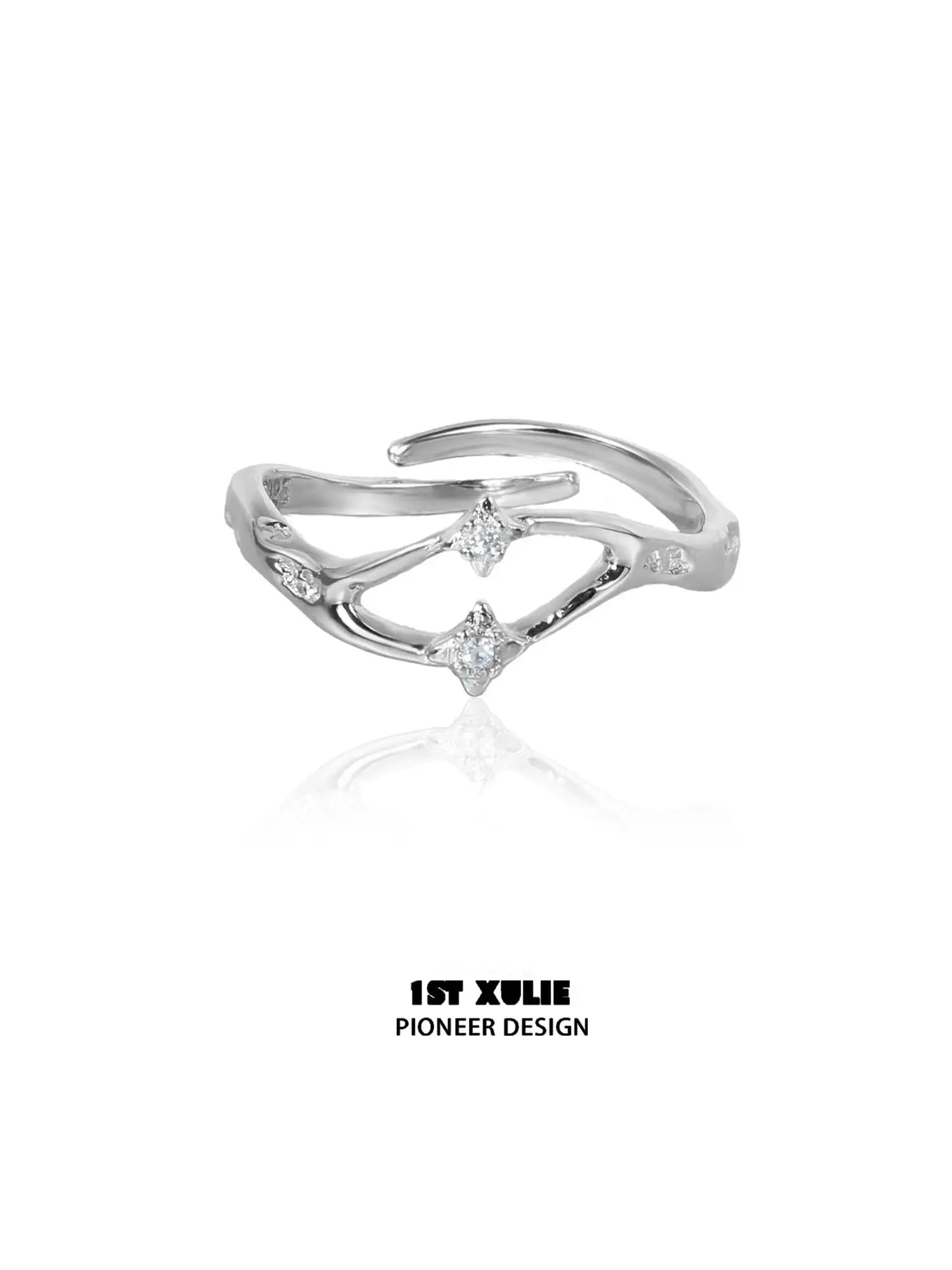 925 Sterling Silver Double Star Openwork Ring for Women - Elegant Celestial Jewelry for Everyday Wear, Gift Giving & Special Occasions