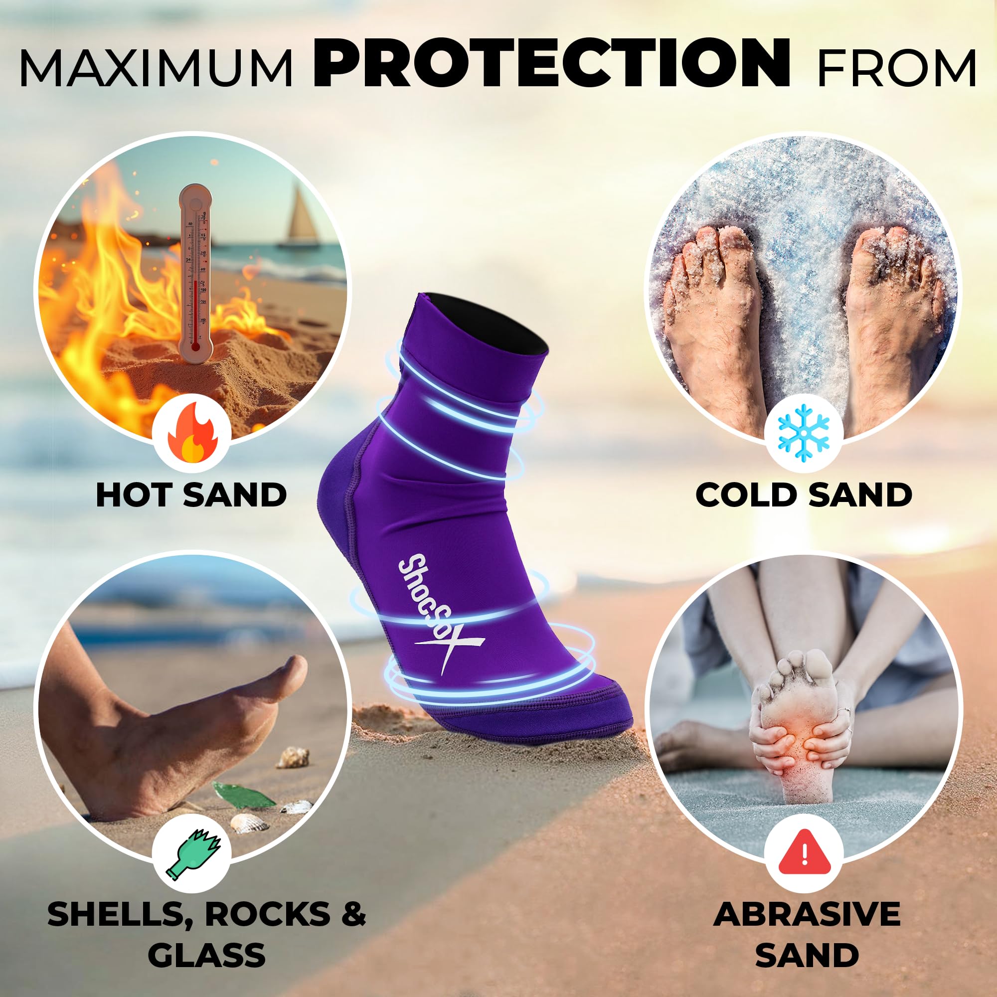Premium Beach Volleyball & Sand Soccer Socks with Armor-Grade Soles - Longest Lasting Performance Socks for Outdoor Sports & Beach Activities